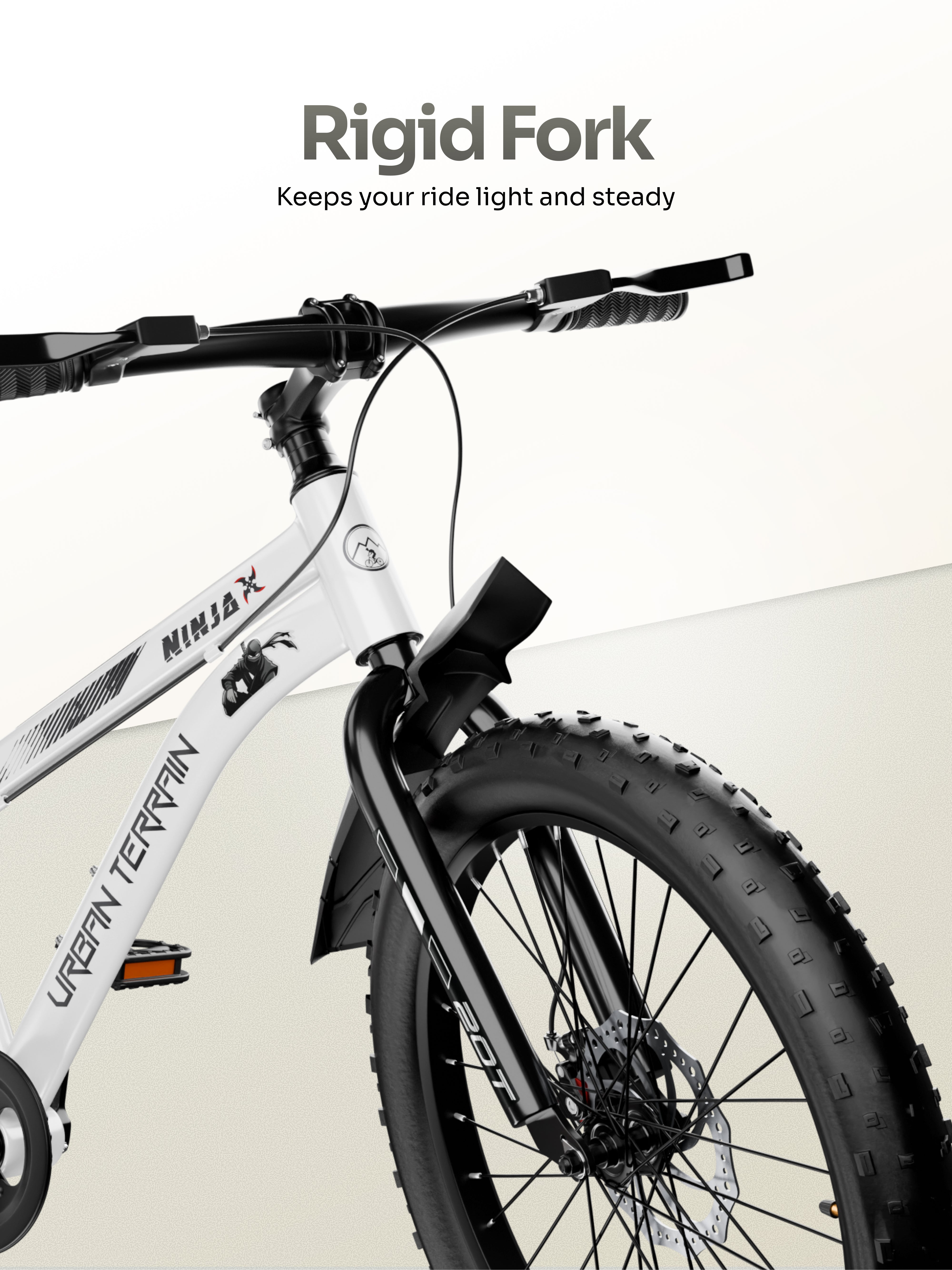 Urban Terrain Ninja X 20T Fat Tire Kids Bicycle with Dual disc brakes, White