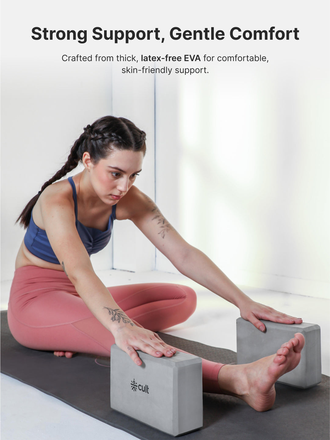 Pack of 2 EVA Yoga Blocks 80mm Dark Grey – Non-Toxic, Anti-Skid & Durable