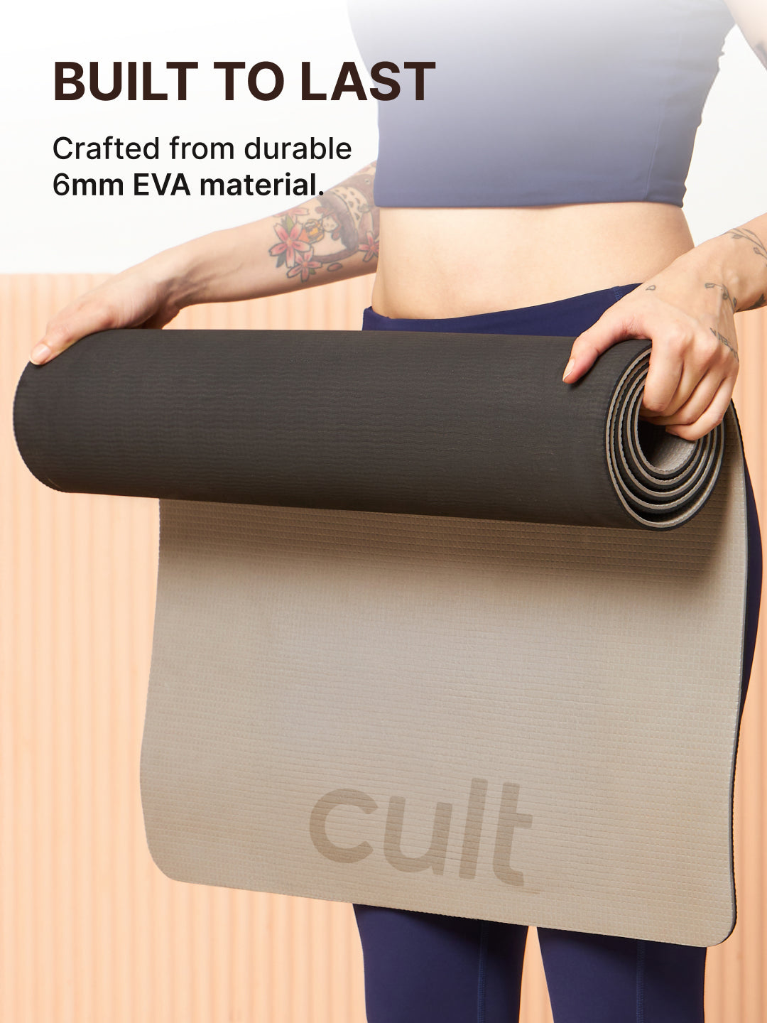 EVA 5mm Yoga Mat with carry strap with Yoga Wheel Grey