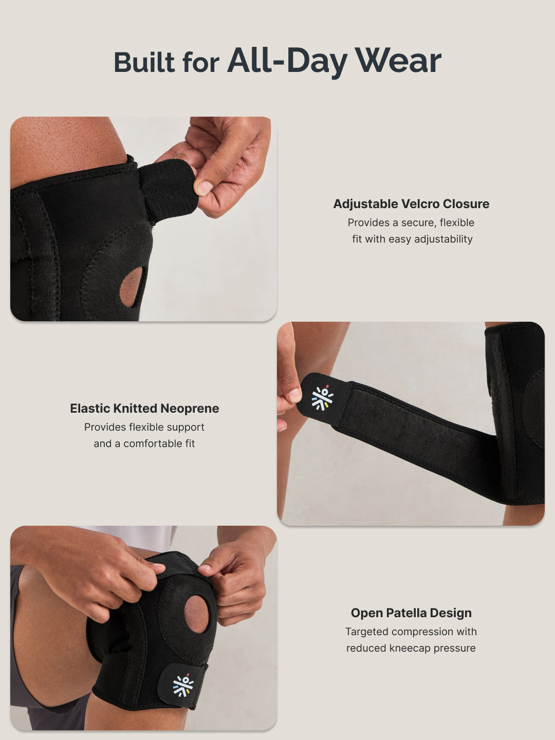 Cult Neoprene Knee Binder with Open Patella Adjustable Compression Support for Pain Relief & Stability Black - Unisex