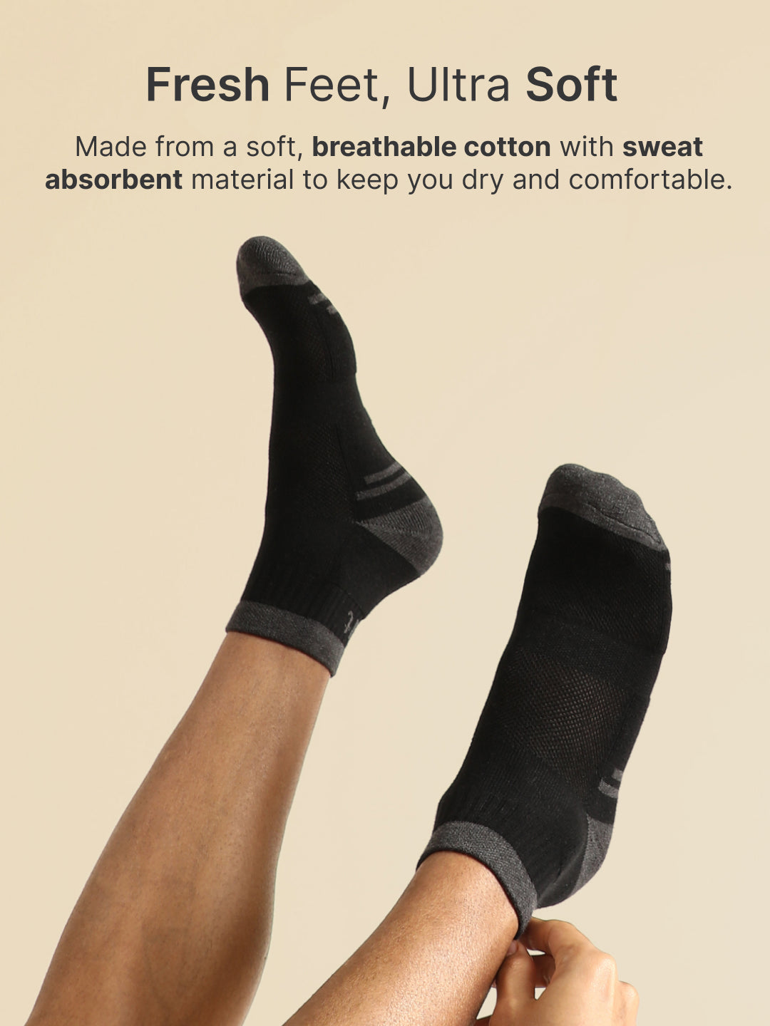 Sports Ankle Length Pack of 3 Colorblocked Anthara,Black & Grey Men's Cotton Socks