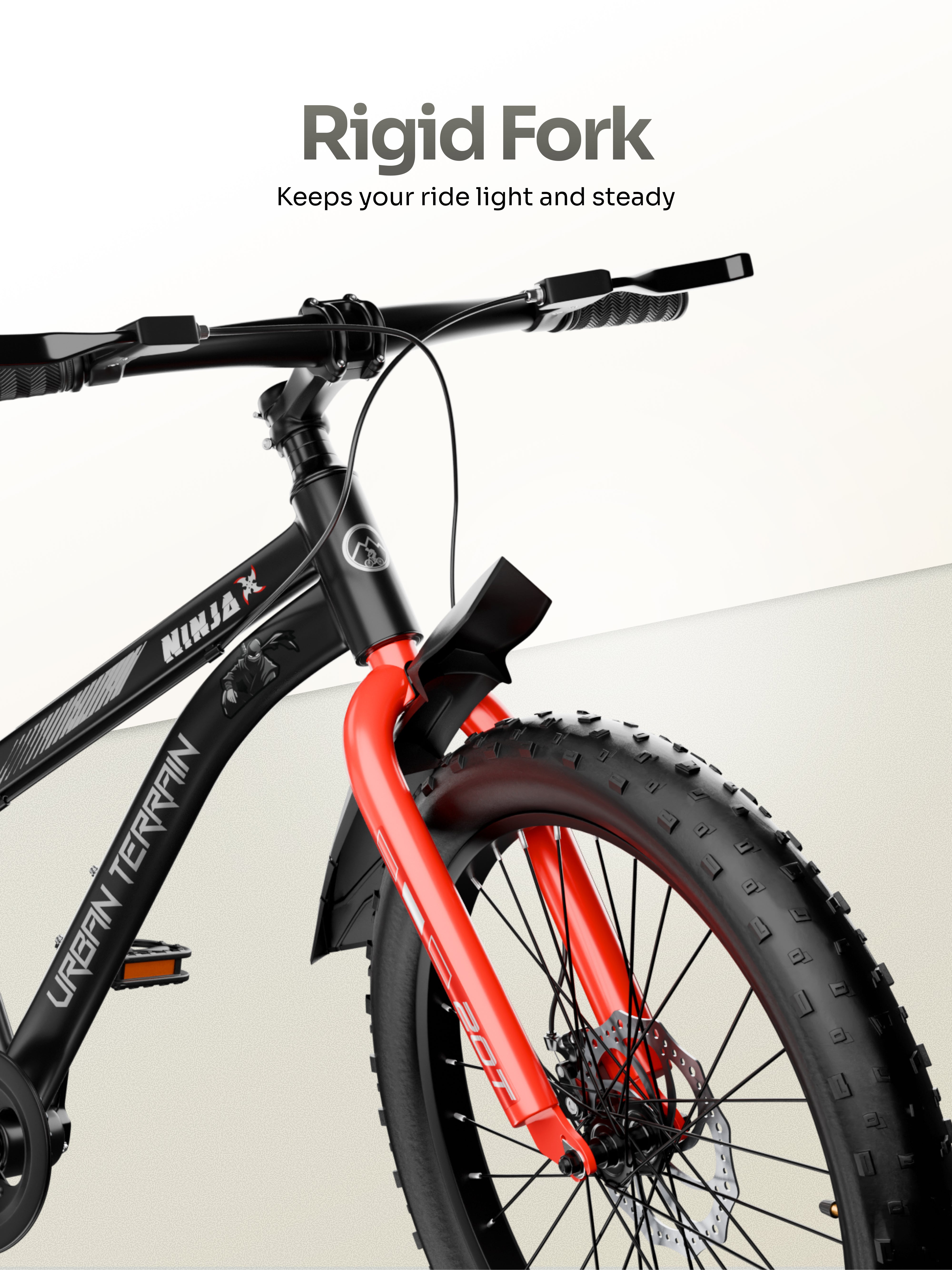 Urban Terrain Ninja X 20T Fat Tire Kids Bicycle with Dual disc brakes, Black