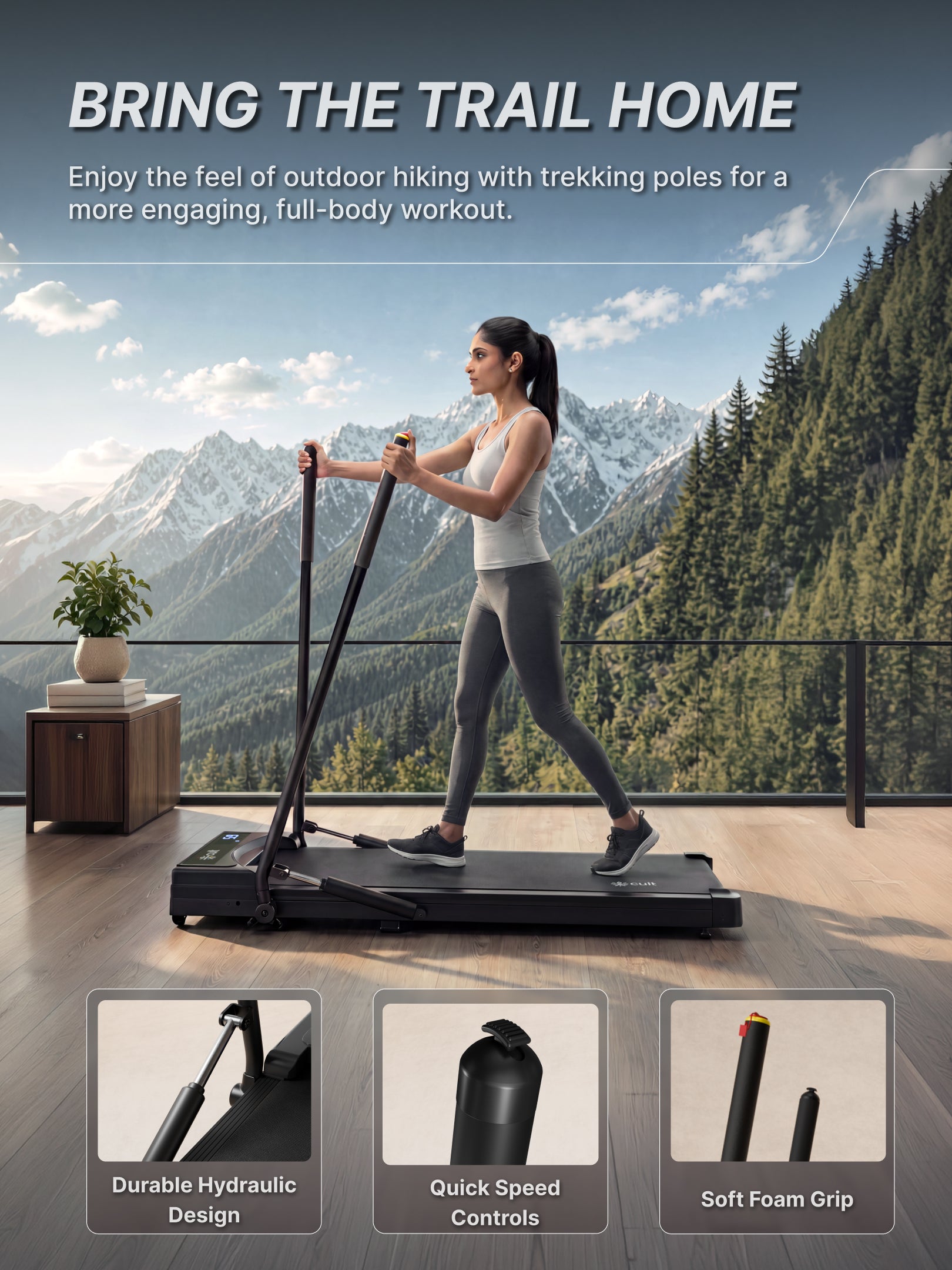 Cult Walking Pad with Trek Motion for Home | 4 HP BLDC Motor | 2-Level Manual Incline | LED Display | 130 kg Weight Capacity | Foldable & Portable