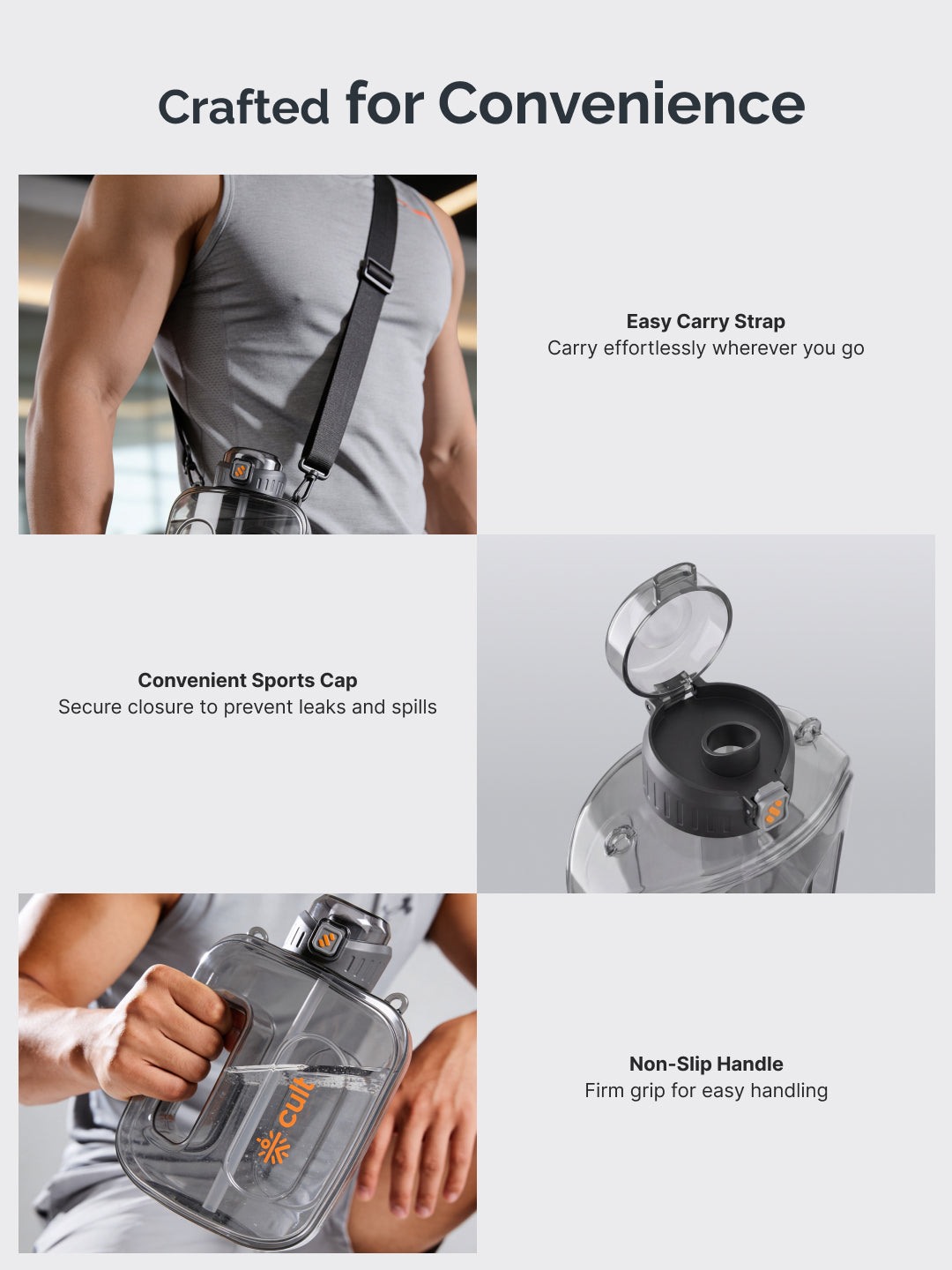 Cult Mini Gallon 1.8L Water Bottle with Straw & Strap BPA-Free Leakproof Gym Bottle 1800ml Hydration Bottle Black