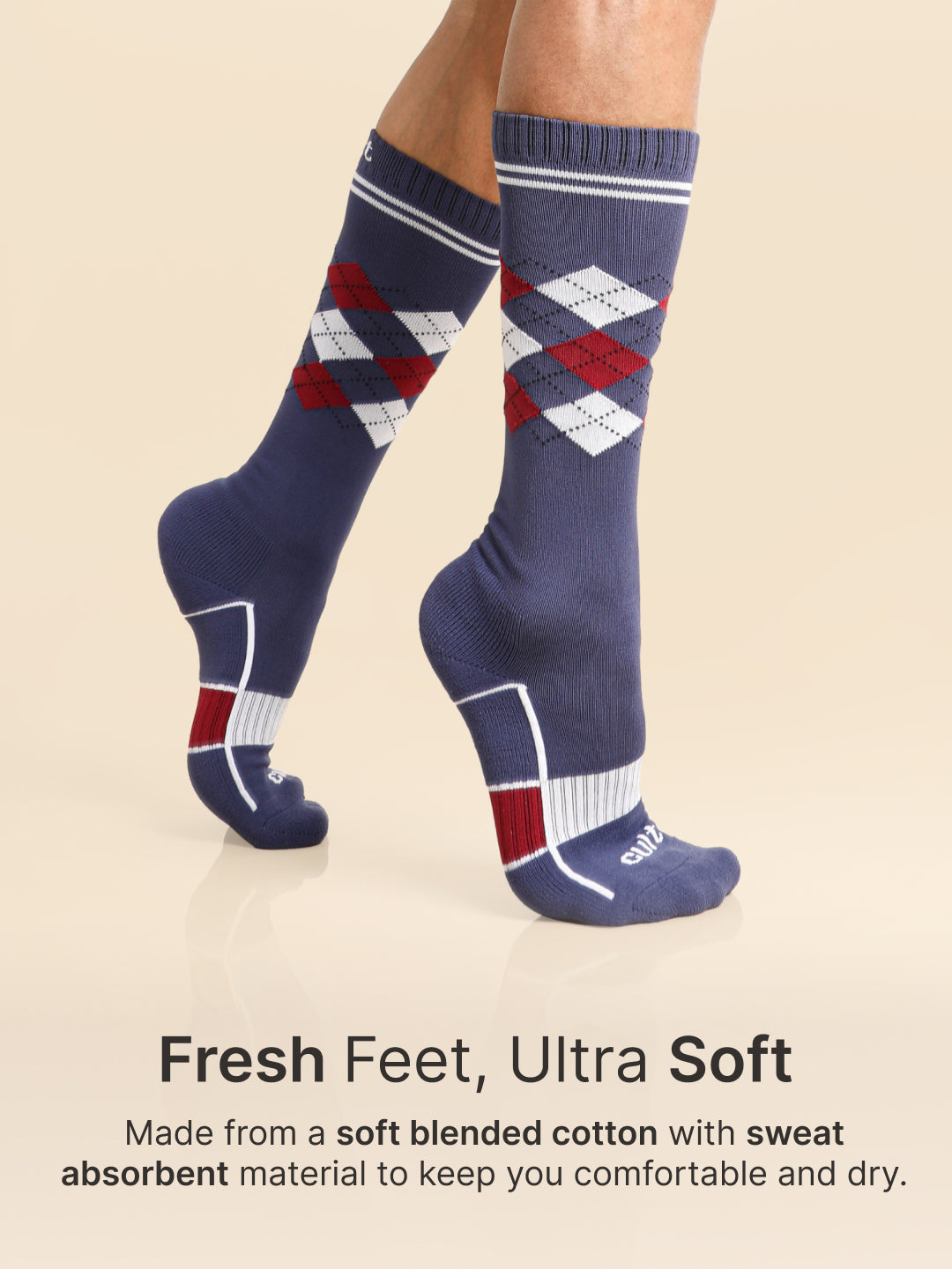 Football/Soccer Pack of 2 White & Blue Patterned Men's Terry Cotton Socks