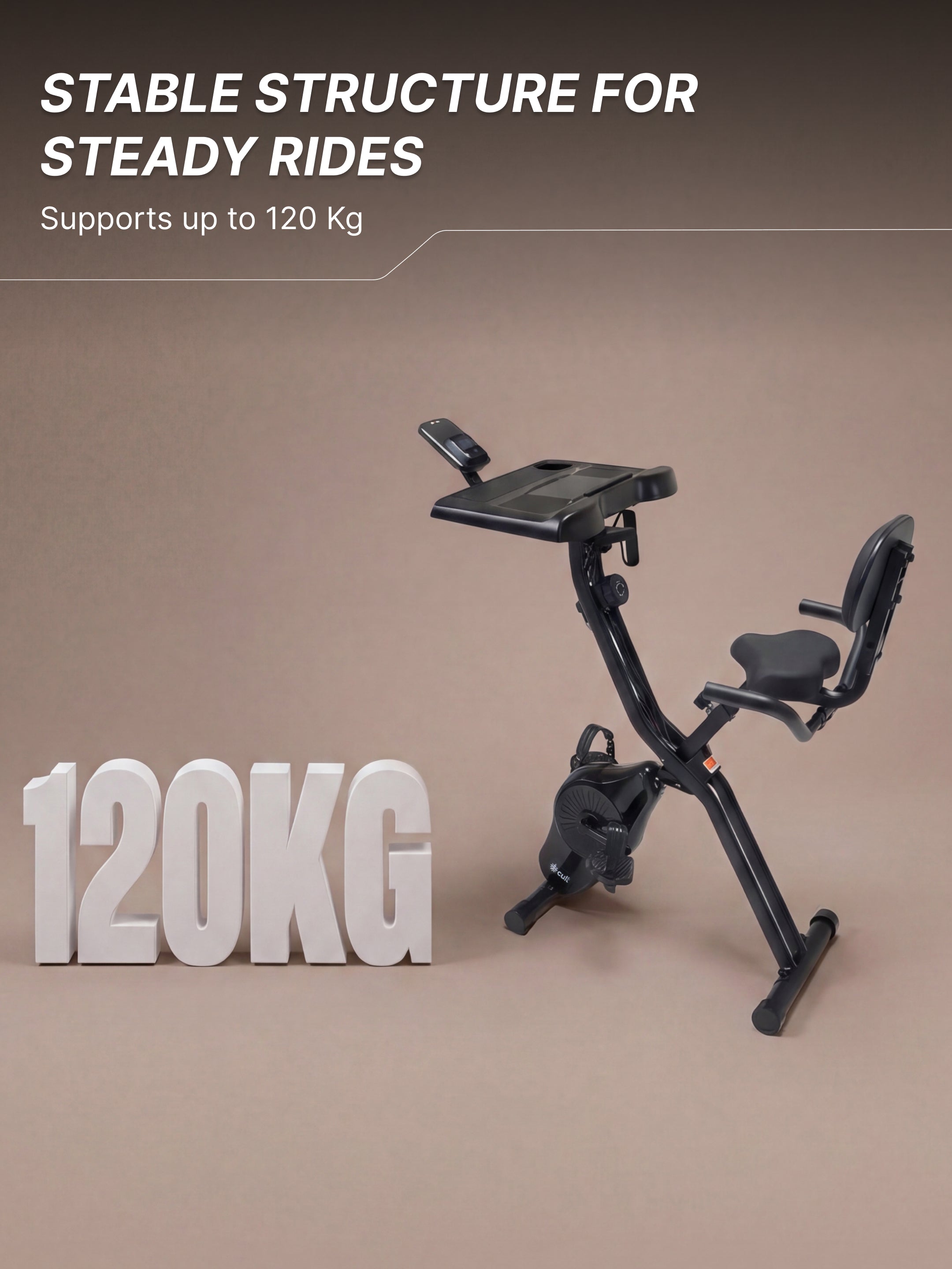 Cult X-Bike with Table | Sturdy & Stable Design | Foldable Exercise Cycle for Home | 8-Level Magnetic Resistance | Adjustable Seat | LCD Display | Laptop & Tablet Desk | 120 kg Capacity - Black