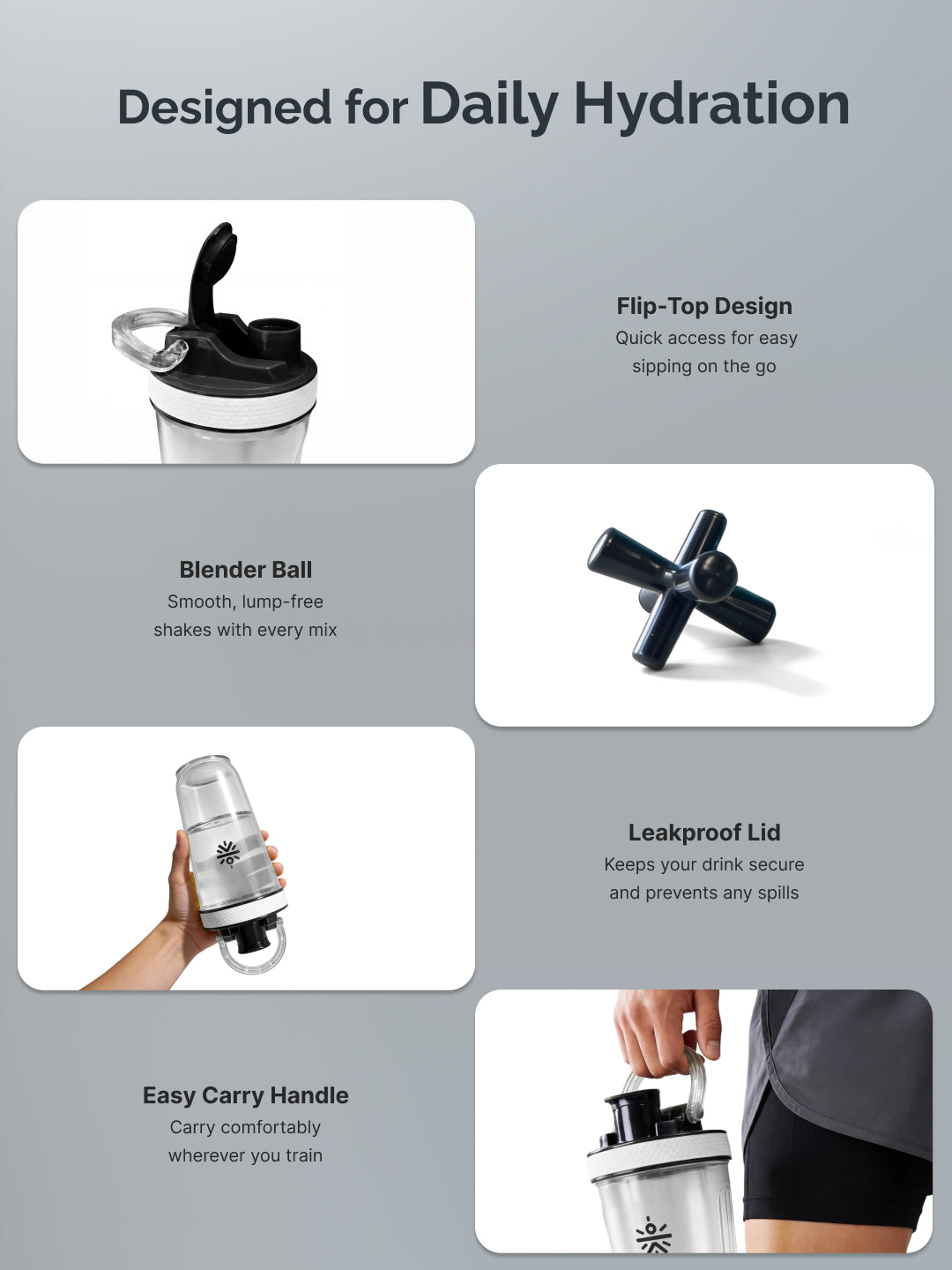 CULT FrostBlend Shaker Bottle 500 ml, Leak-Proof Multipurpose Shaker for Protein, Gym & Fitness Frosted White