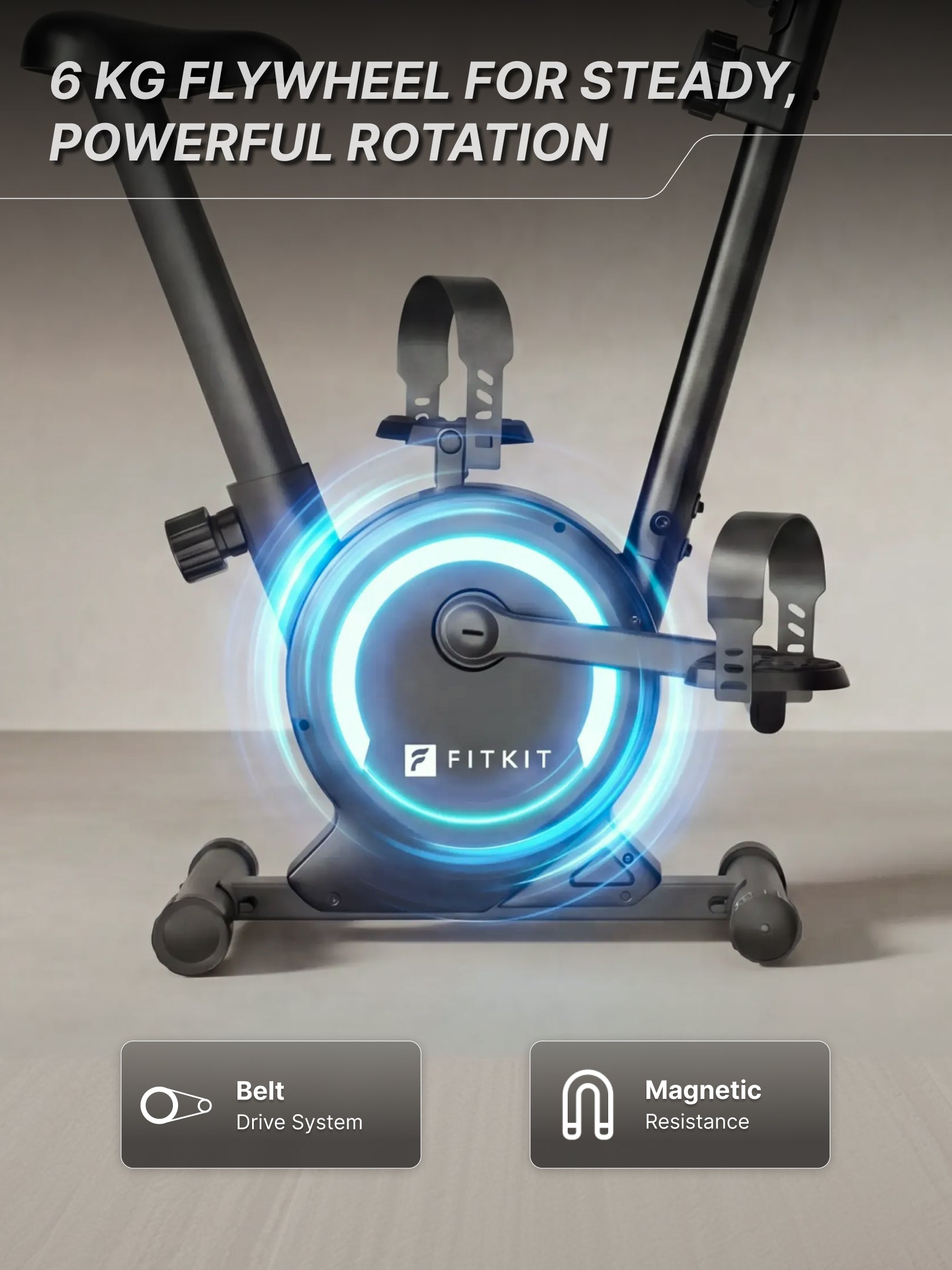 Fitkit by Cult Upright Exercise Bike 6 Kg Flywheel & 130 Kg Weight Support with Adjustable Cushioned Seat | 16-Level Magnetic Resistance | LCD Display & Tablet Holder | Suitable for Home Gym Workout