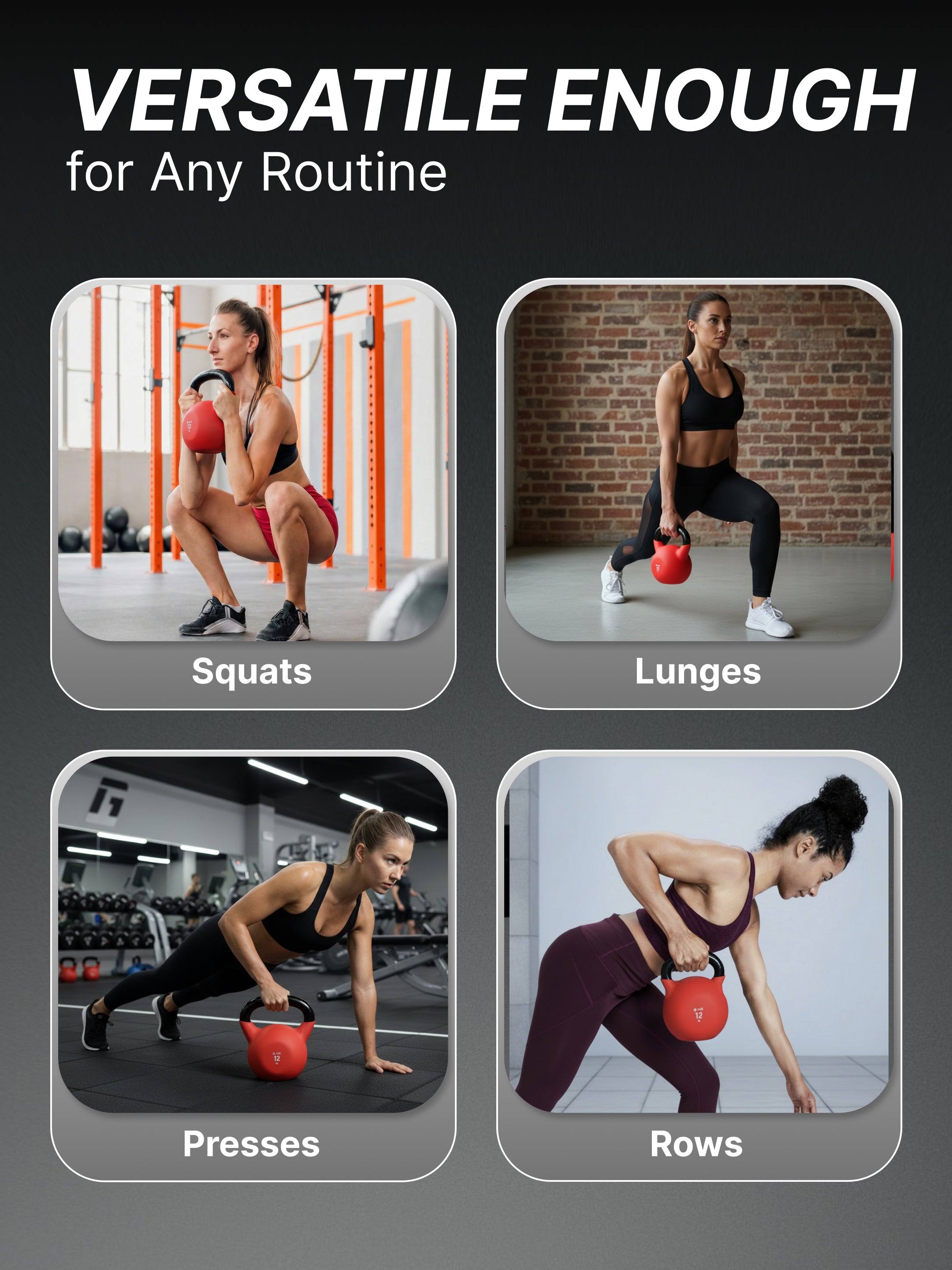 Cult 12kg Neoprene Anti-Slip Grip Colored Kettlebell for Home Workout - Red