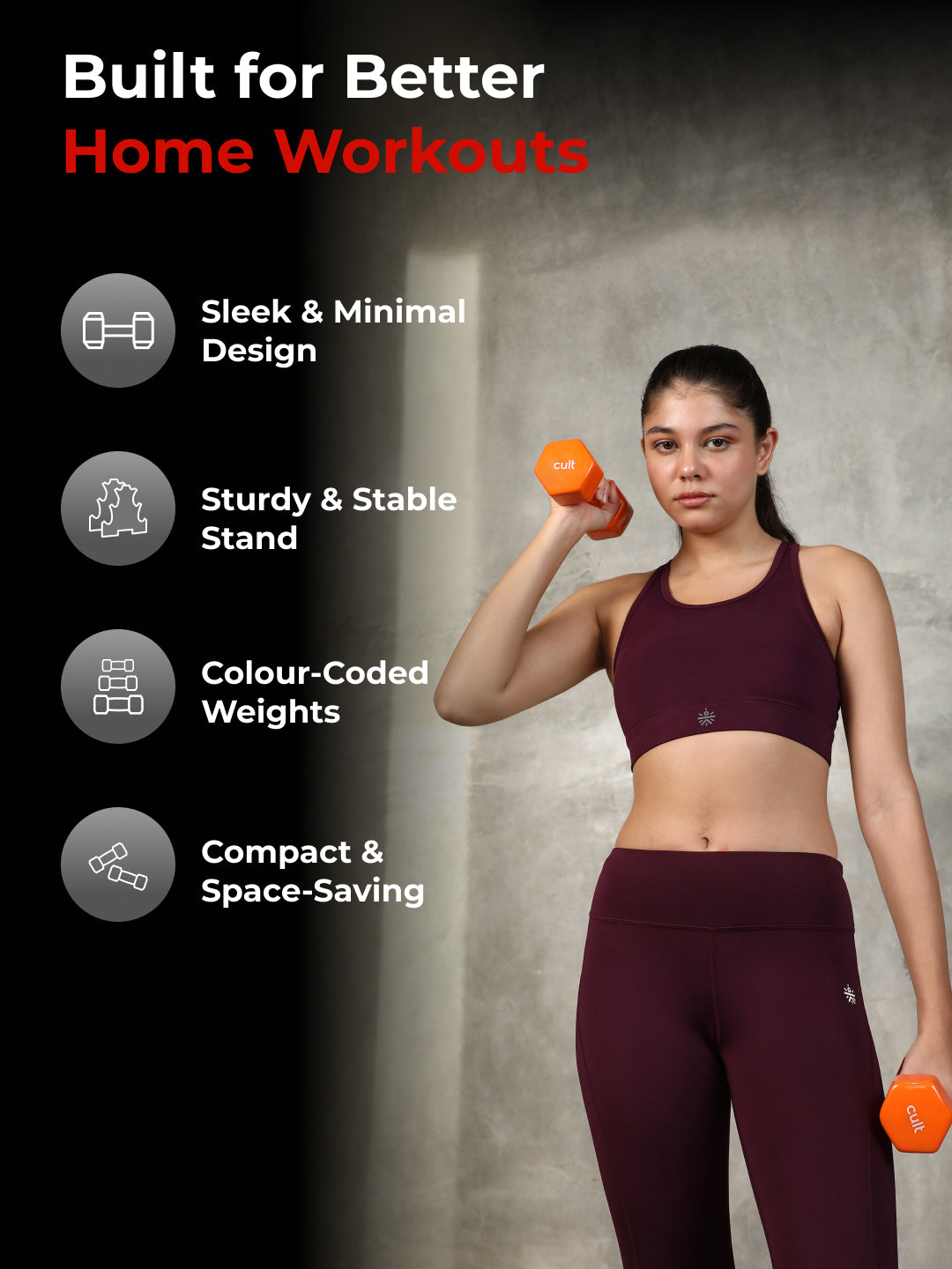 Cult Vinyl Dumbbells Combo for Home Gym Exercise (2kg + 3kg + 5kg Set) 20kg | Dumbbells with Rack