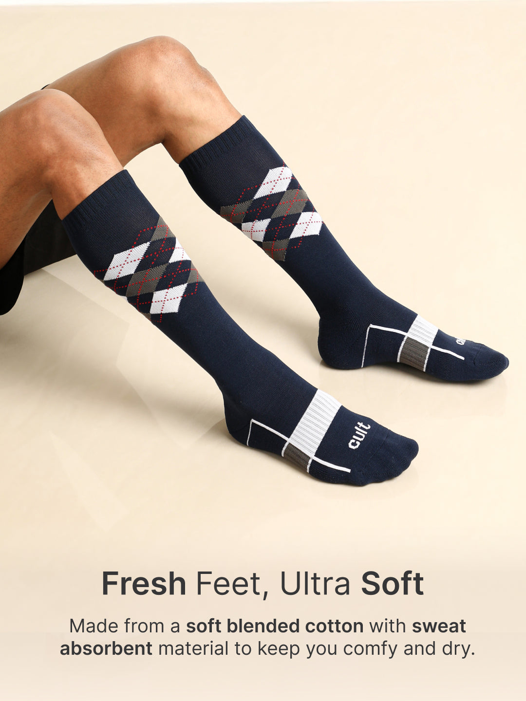 Sports Knee Length Pack of 2 Navy & Black Patterned Terry Men's Socks