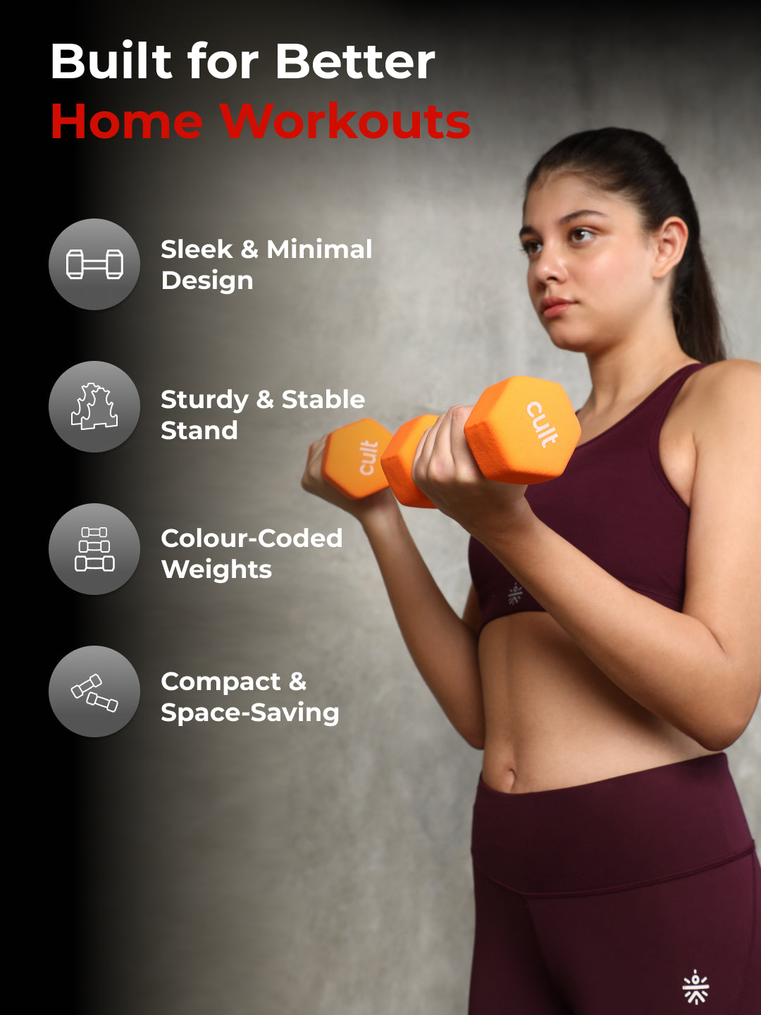 Cult Neoprene Dumbbells Combo for Home Gym Exercise (2kg + 3kg + 5kg Set) 20kg | Dumbbells with Rack