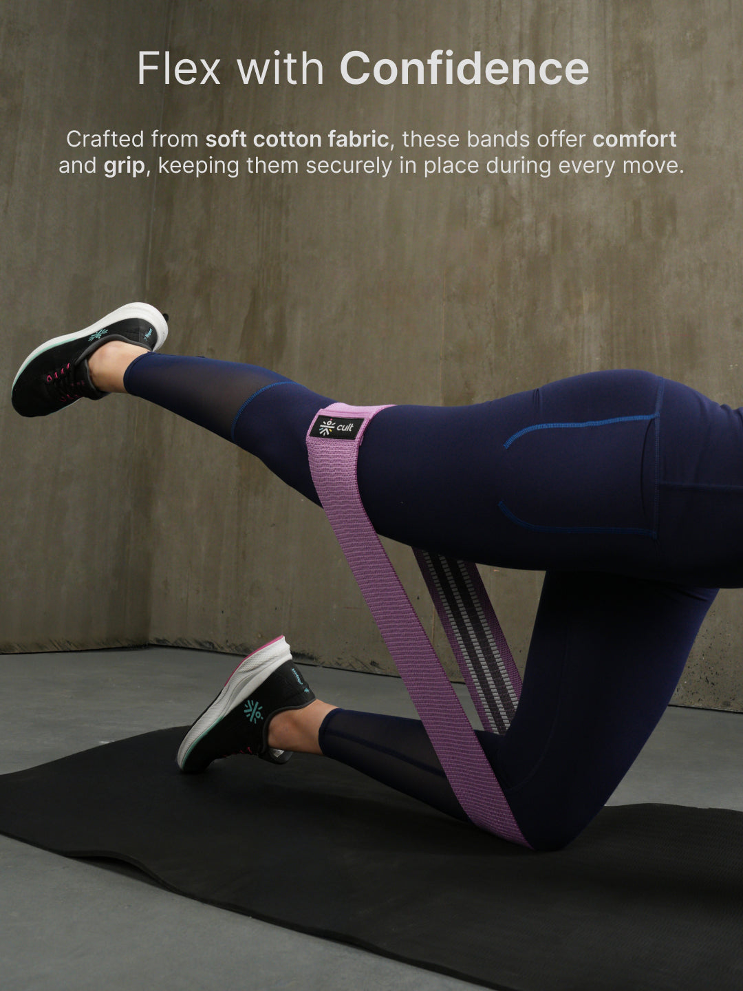 cult HIP Bands Unisex Pack of 3 (Pink,Purple & Green) Max resistance 50 LBS