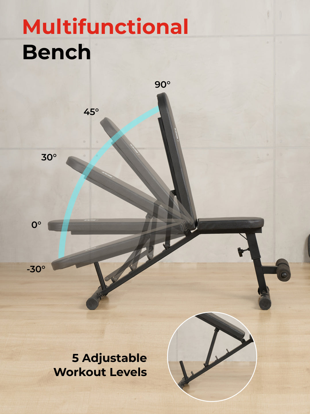 FITKIT by Cult Adjustable Bench for Home Workout with Leg Support | 350kg Weight Capacity