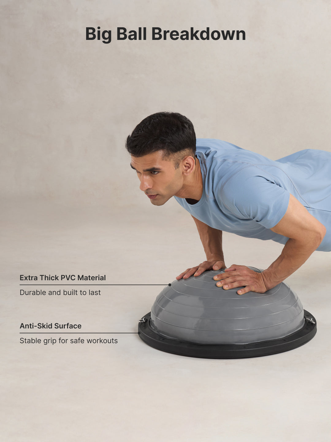 Cult Half Balance Ball Trainer for Full Body Workout with Pair of Resistance Bands and Pump | Anti-Slip Stability Ball| Core Strength, Balance, and Stability Training Equipment for Home Gym & Fitness Workouts