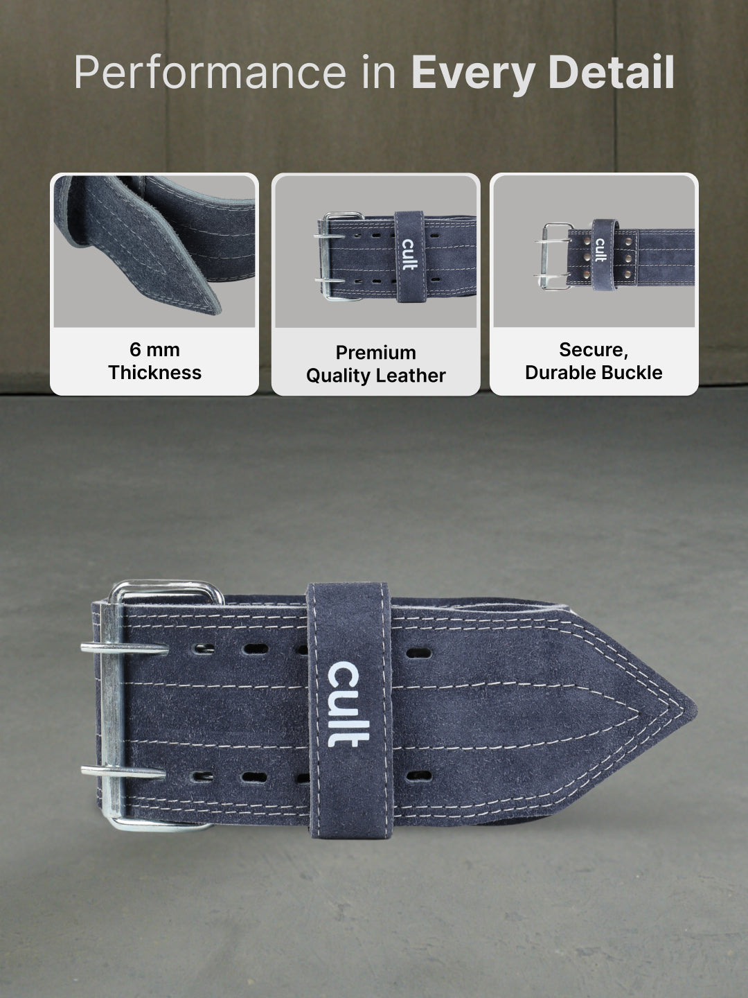 cult Gym Belt Grey Suede Leather Unisex