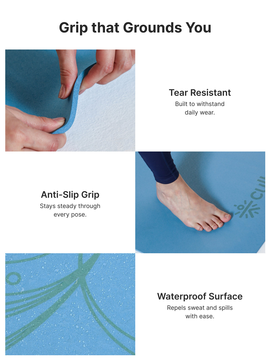 Cult TPE Yoga Mat, Non-Toxic Latex-Free, Anti-Slip, Extra-Thick Cushioning, Tear-Resistant, Travel Strap 6mm (Reef Blue)