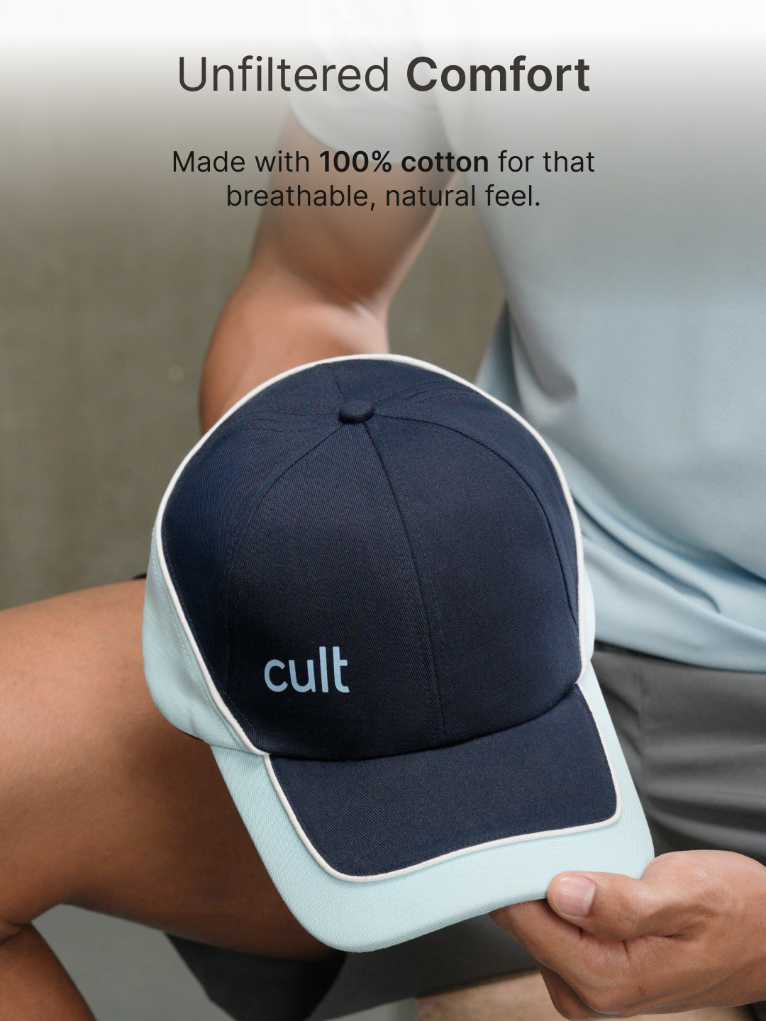 cult Colour Block Cap Navy and Sky Blue- Unisex Adjustable Cap for Men & Women
