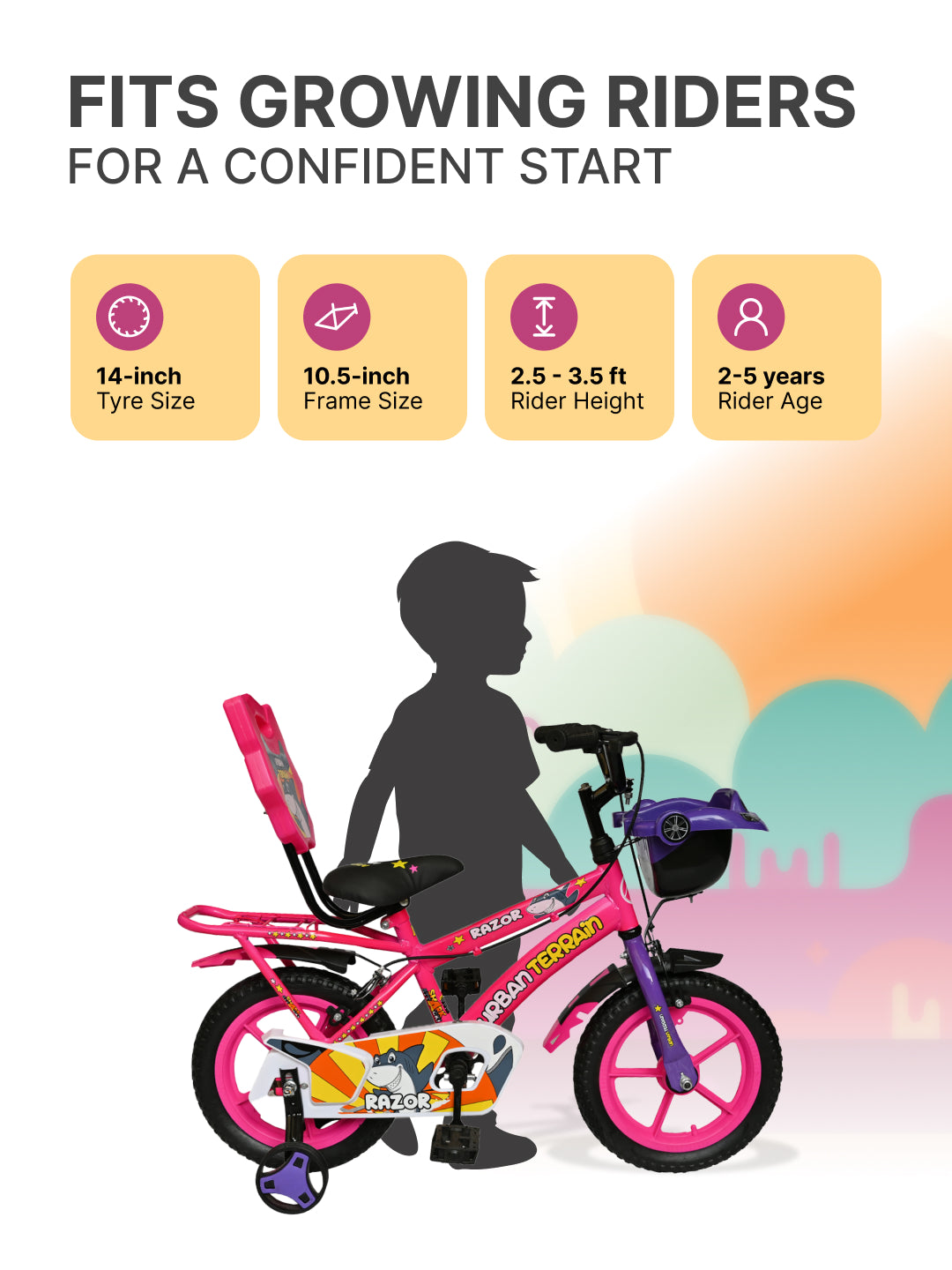 Razor Kids Cycle Steel Single Speed 14 inch, Pink, Ideal For 2.5 ft - 3.5 ft