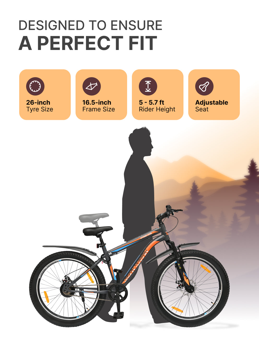 UT5001S26ACC Mountain Cycle Steel Single Speed 26 inch with Dual Disc Brakes, Front Suspension, Double Wall Alloy Rim, Bell & Lock, Black, Free Trainer Sessions, Cycling Event