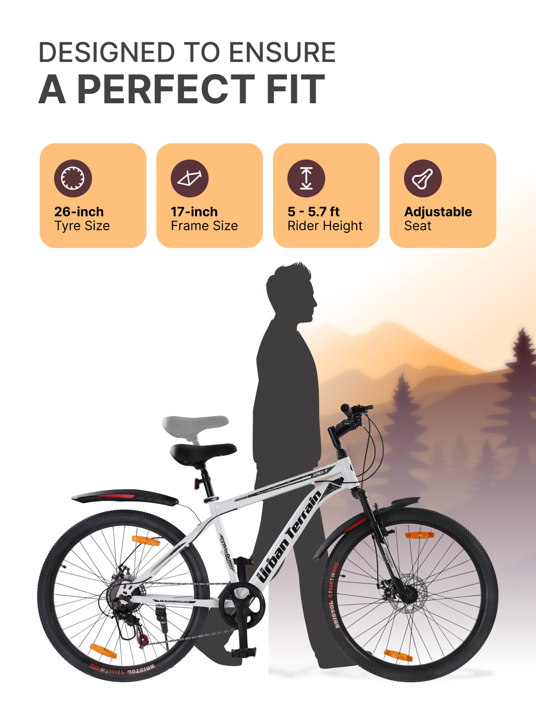 Galaxy Max Mountain Bike Steel 7 Speed Cycle 26 inch Tyre, White With Front Suspension, Single Wall Rim and Dual Disc Brakes Ideal For 5 ft to 5.7 ft