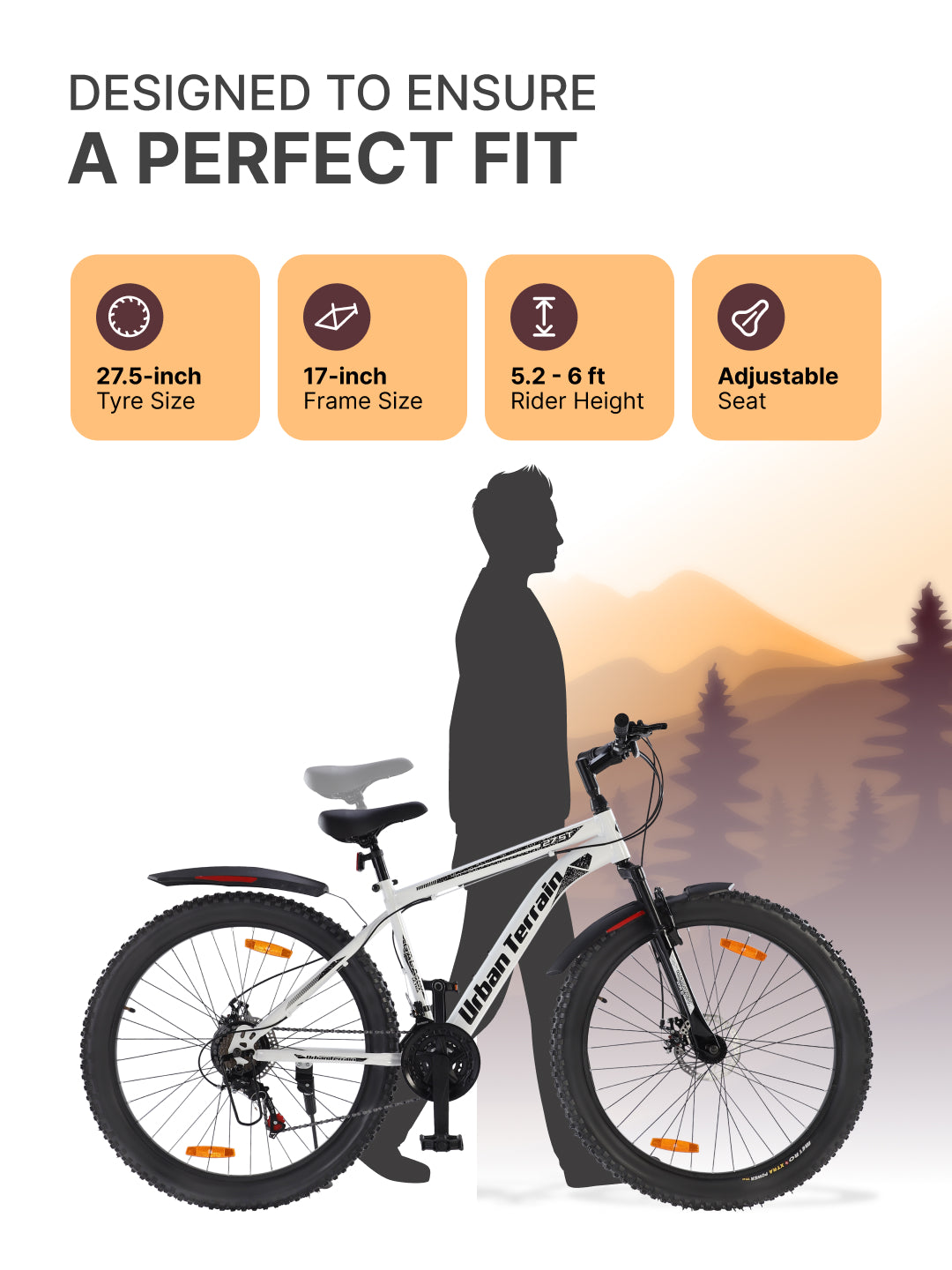 Galaxy Ultra Mountain Bike Steel 21 Speed Cycle 27.5 inch Tyre, White With Front Suspension, Single Wall Rim and Dual Disc Brakes Ideal For 5.2 ft to 6 ft