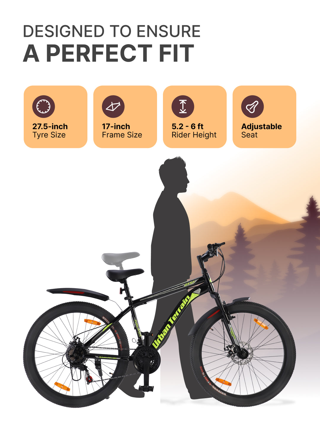 Galaxy Ultra Mountain Bike Steel 21 Speed Cycle 27.5 inch Tyre, Green With Front Suspension, Single Wall Rim and Dual Disc Brakes Ideal For 5.2 ft