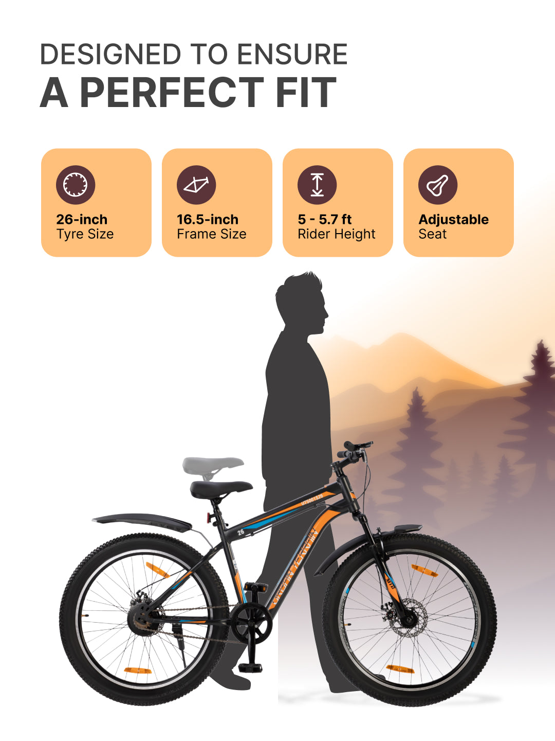 UT5001S26 Mountain Bike Steel Single Speed Cycle 26 inch Tyre, Dual Disc Brake, Front Suspension, Double Wall Alloy Rim, Black