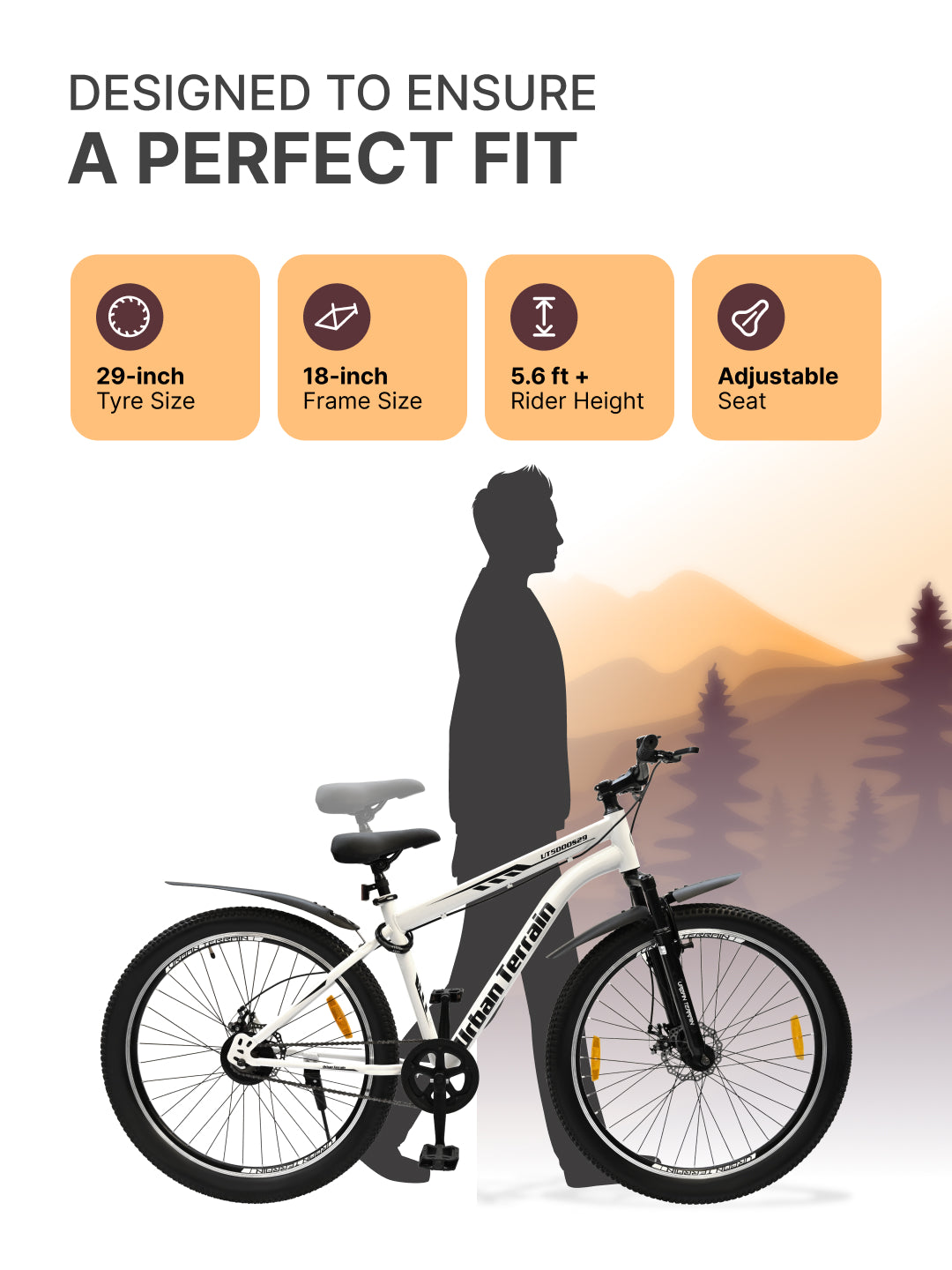 UT5000S29ACC Mountain Cycle Steel Single Speed 29 inch with Dual Disc Brakes, Front Suspension, Double Wall Alloy Rim, Bell & Lock, White