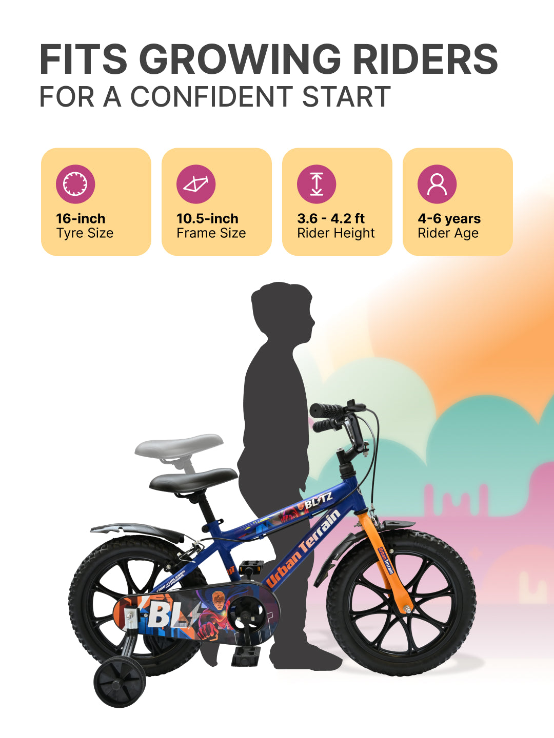 Urban Terrain Blitz Cycles 16T for Boys/Girls Kids Ages 4 to 6 Comes with Training Wheels (Blue)