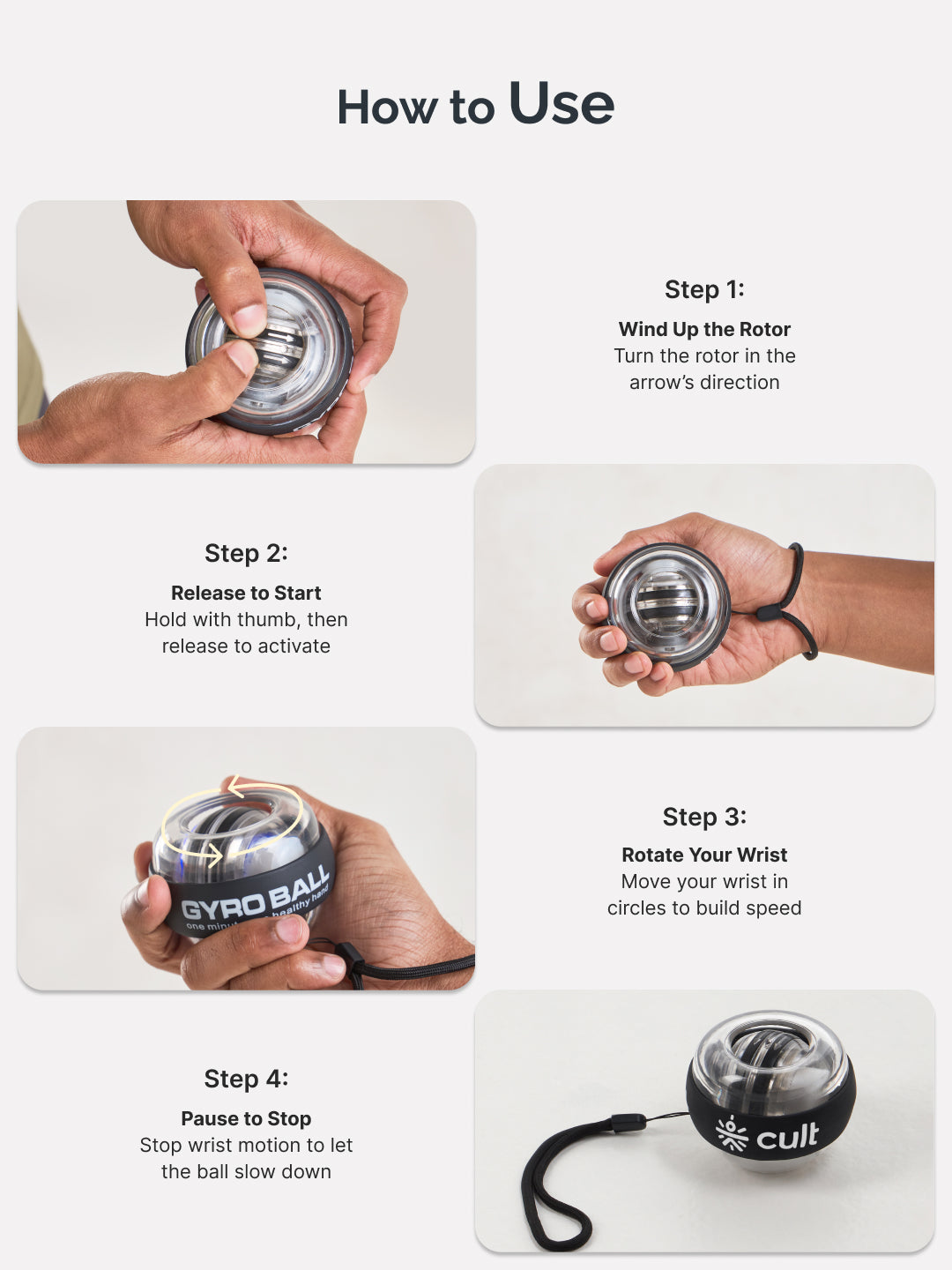 cult Gyro Ball Wrist & Forearm Strengthener Variable Resistance Grip Trainer (Up to 60 kg) with Carry Case