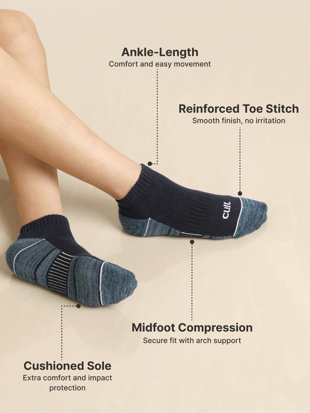 Sports Ankle Length Pack of 3 Rust,Coral & Navy Patterned Women's Socks