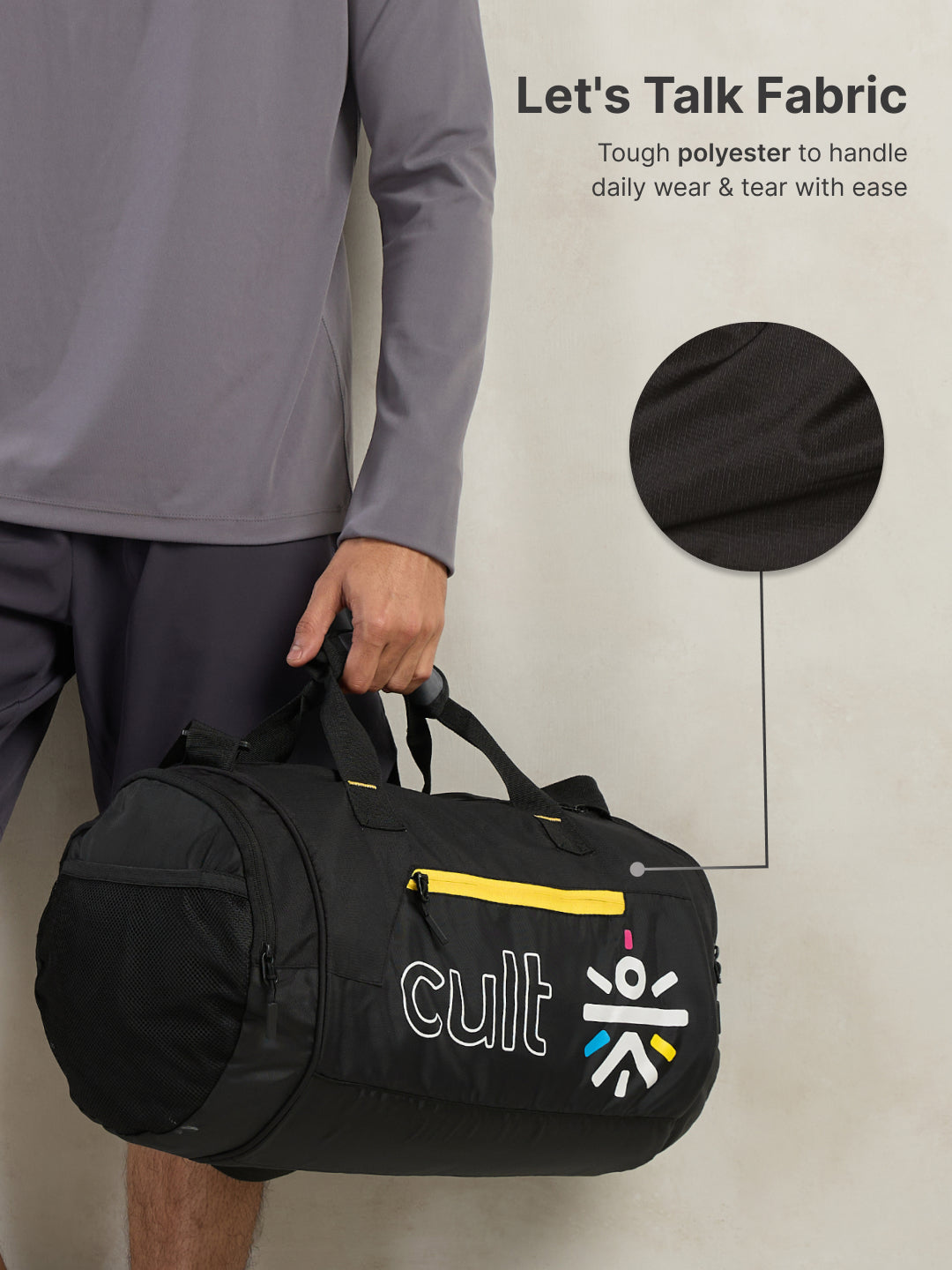 Cult Unisex Black Duffle Bag with Shoe Compartment