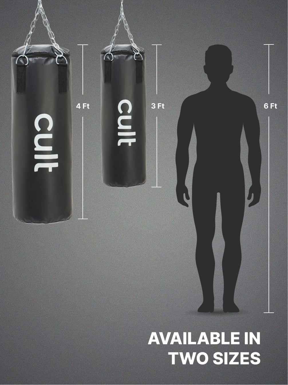 cult Punching Bag Black 4ft with Hand wrap