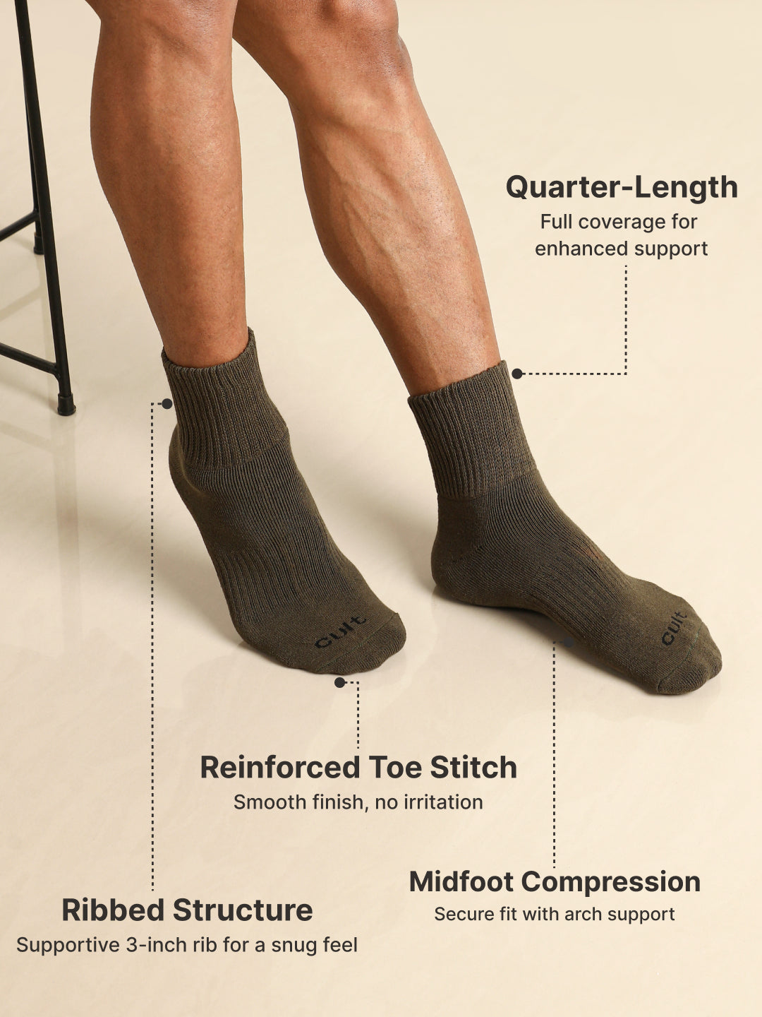 Sports Crew Length Olive,Off White & Rust Pack of 3 Men's Solid Terry Socks