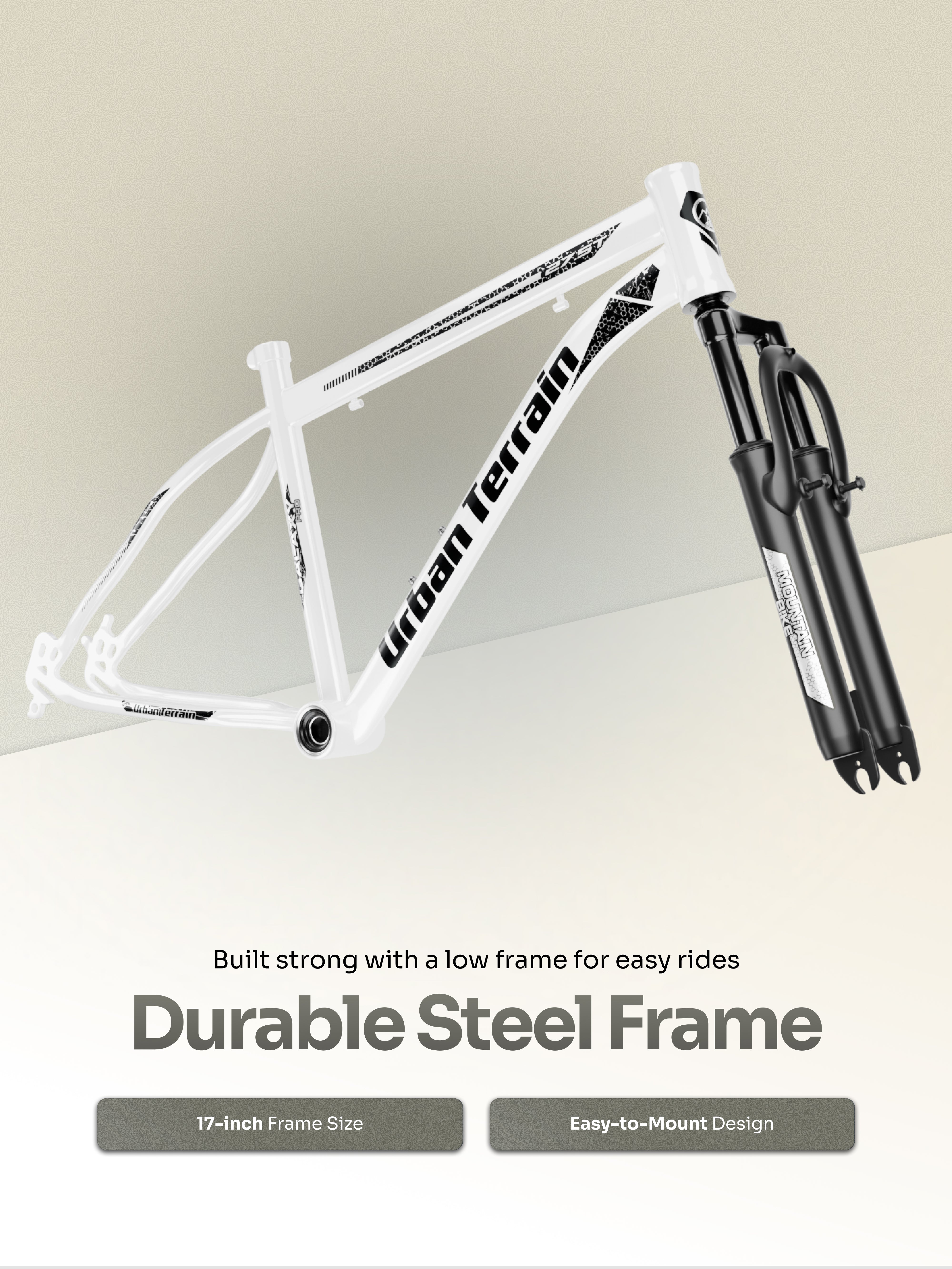 Galaxy Pro Mountain Bike Steel 27.5 inch Tyre, Single Speed Cycle With Front Suspension and Dual Disc Brakes, White