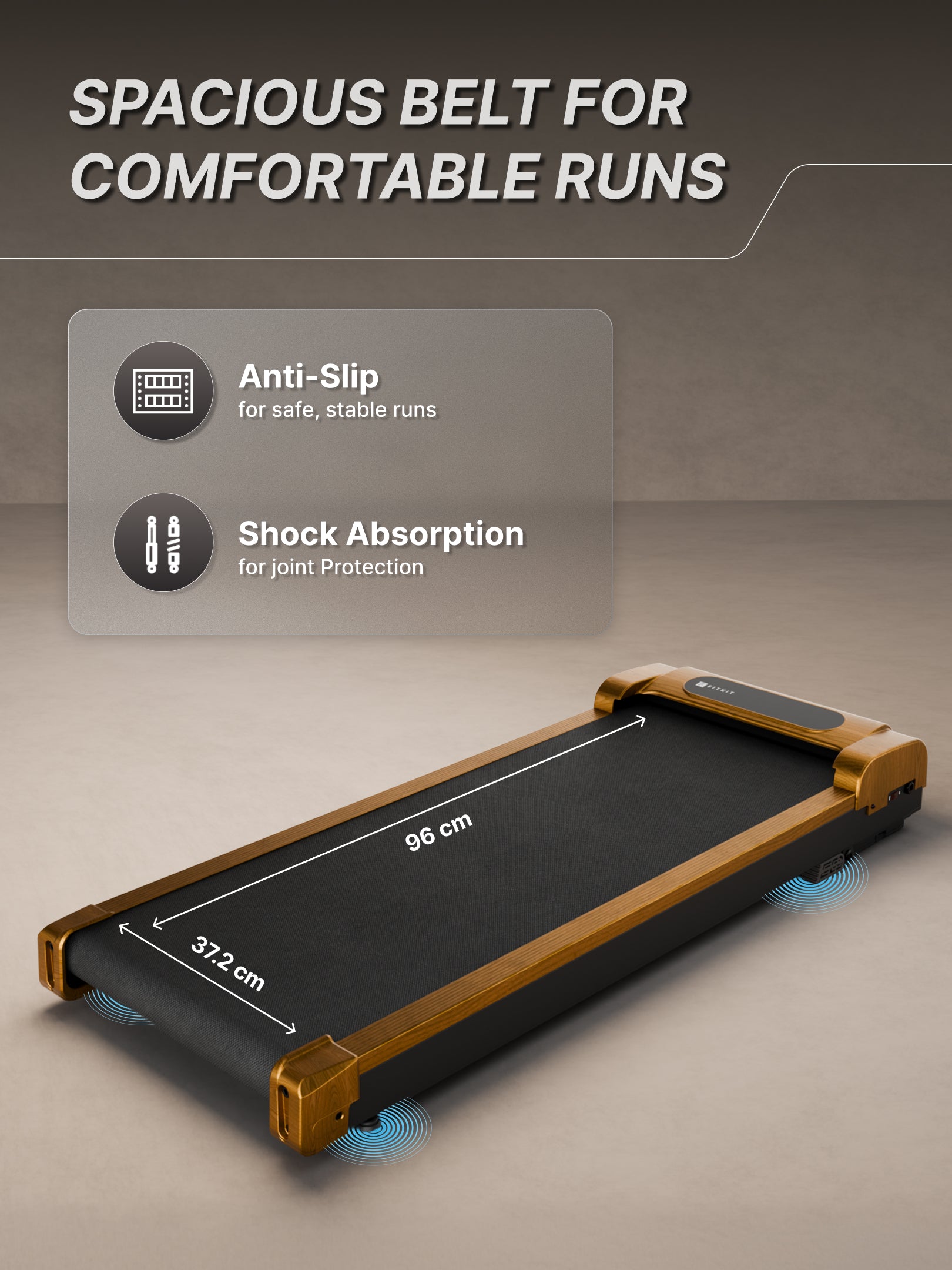 Fitkit by Cult Walking Pad Neo Gold Oak (BLDC 3.5HP Peak Power) Compact & Under Desk DC Motor Treadmill | Max Weight: 120kg | Home use with Remote Control (with 6 Months Extended Warranty)