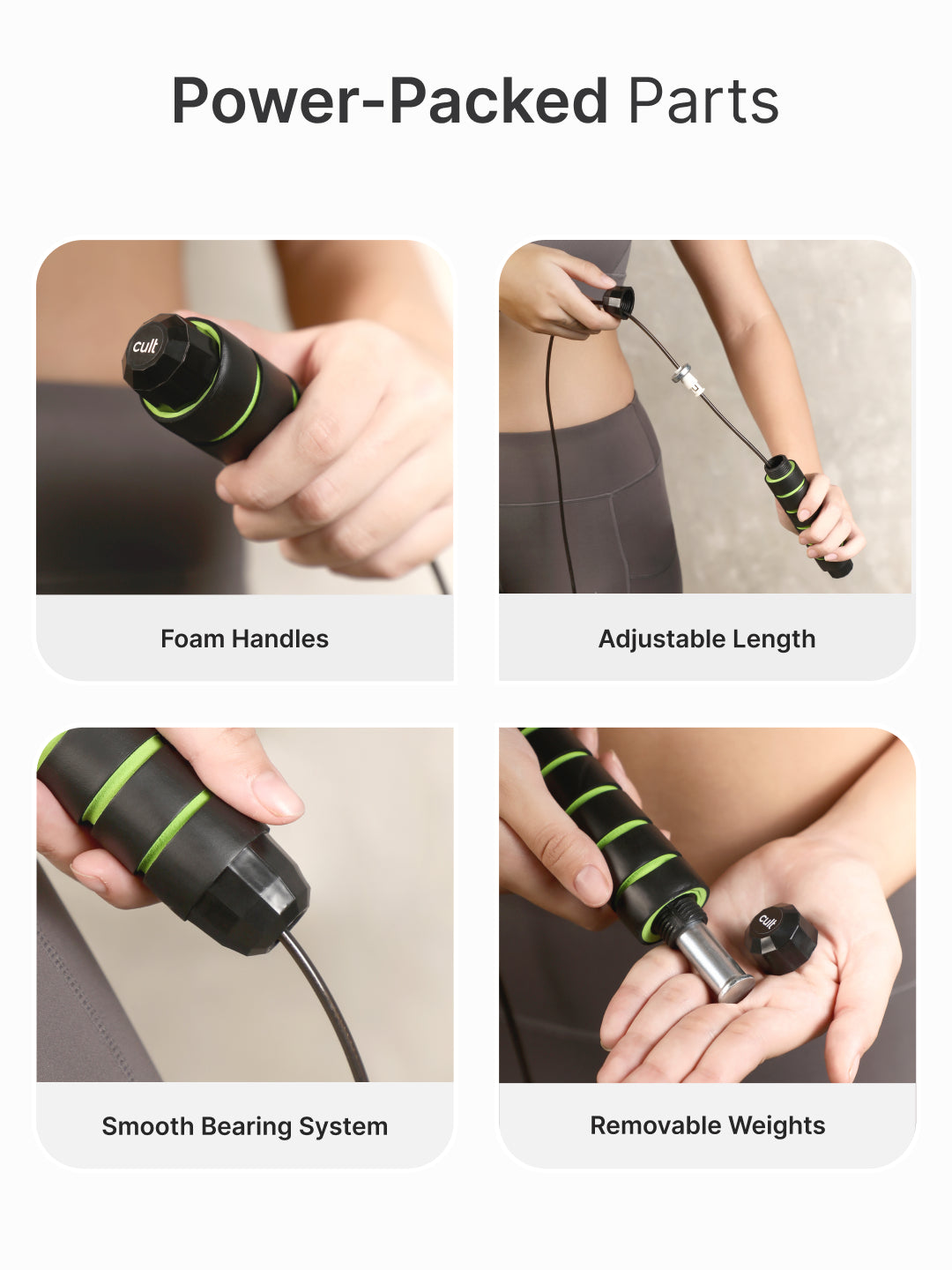 cult Adjustable Skipping Rope with weights Unisex Green