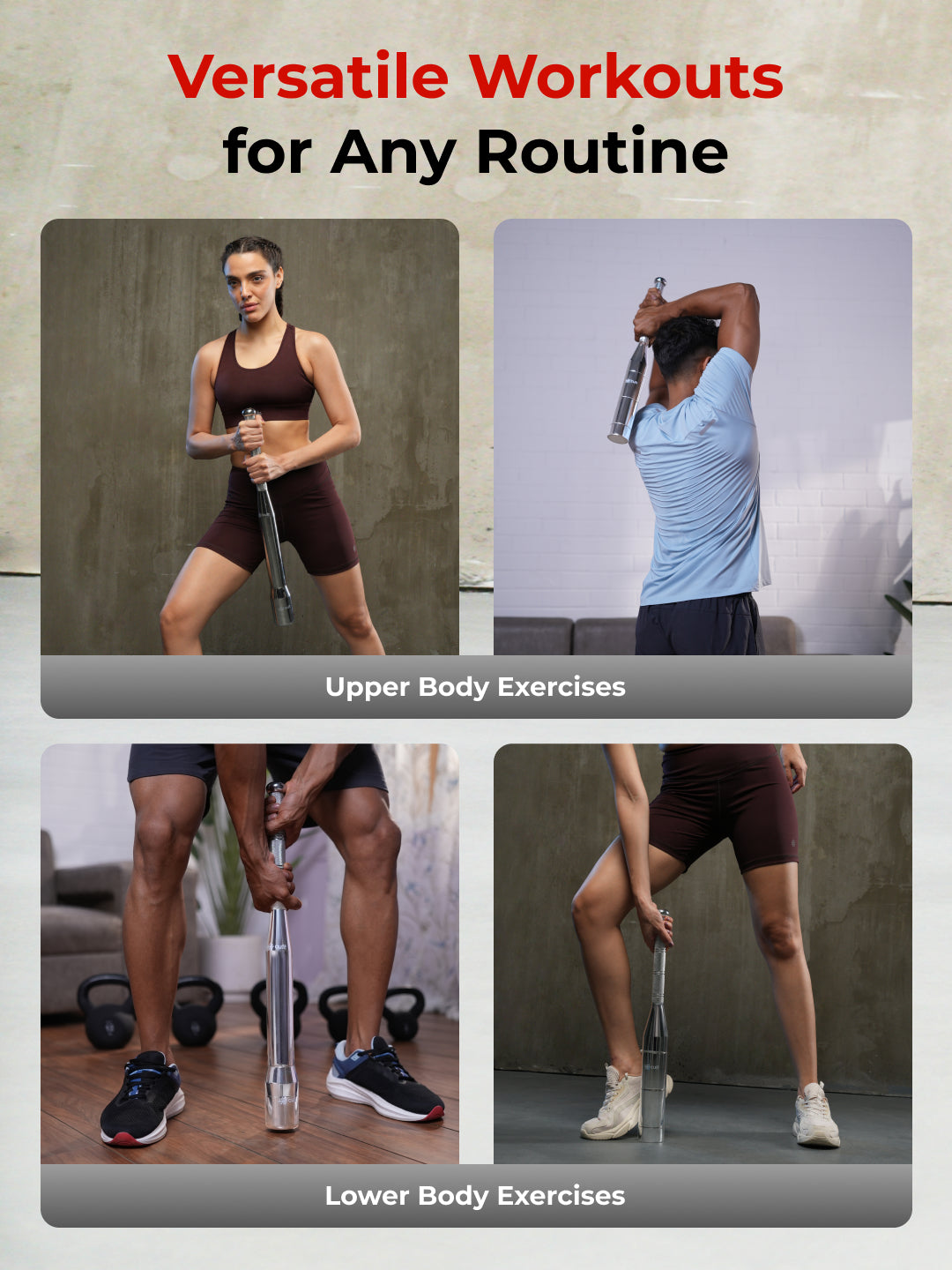 Cult 6-in-1 Adjustable Steel 8KG Mudgar for Full Body Training | Silver Indian Clubs (8 kg)