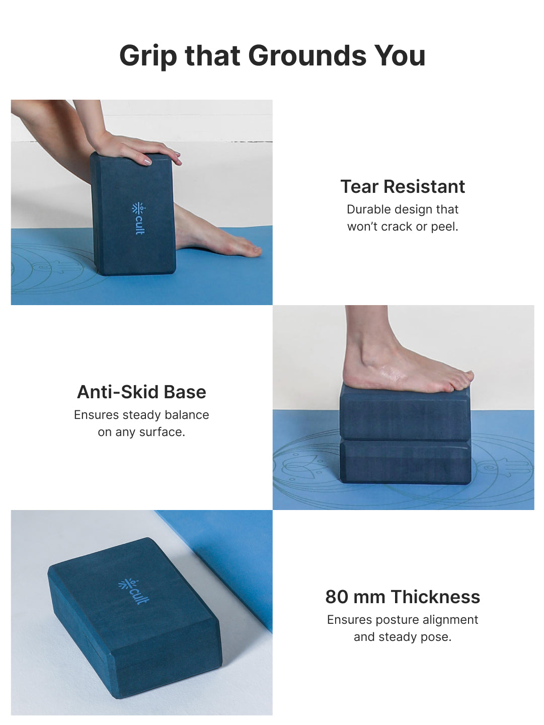 Pack of 2 EVA Yoga Blocks 80mm Blue – Non-Toxic, Anti-Skid & Durable