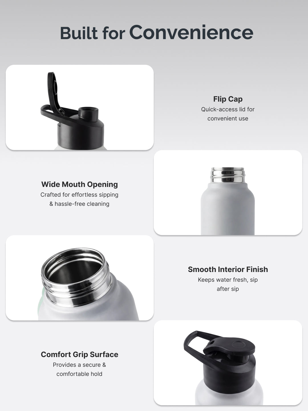 cult Steel Bottle 1Ltr With Sports Cap Dual Grey