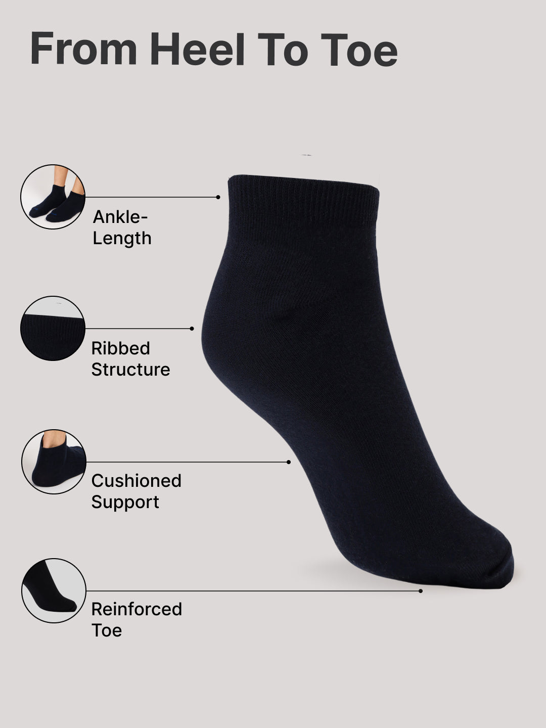 Casual Ankle Length Cotton Pack of 3 Grey,White & Black Socks Men