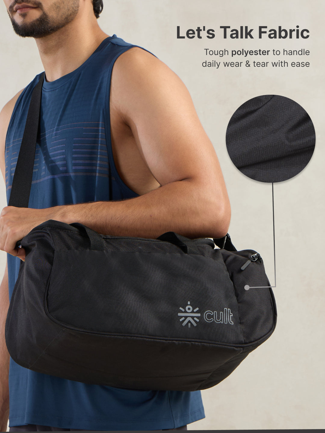 cult 25 Litre Gym/Duffle Bag for Men & Women Duffle Bag with Side Pocket & Shoulder Strap Comfortable Handle Black