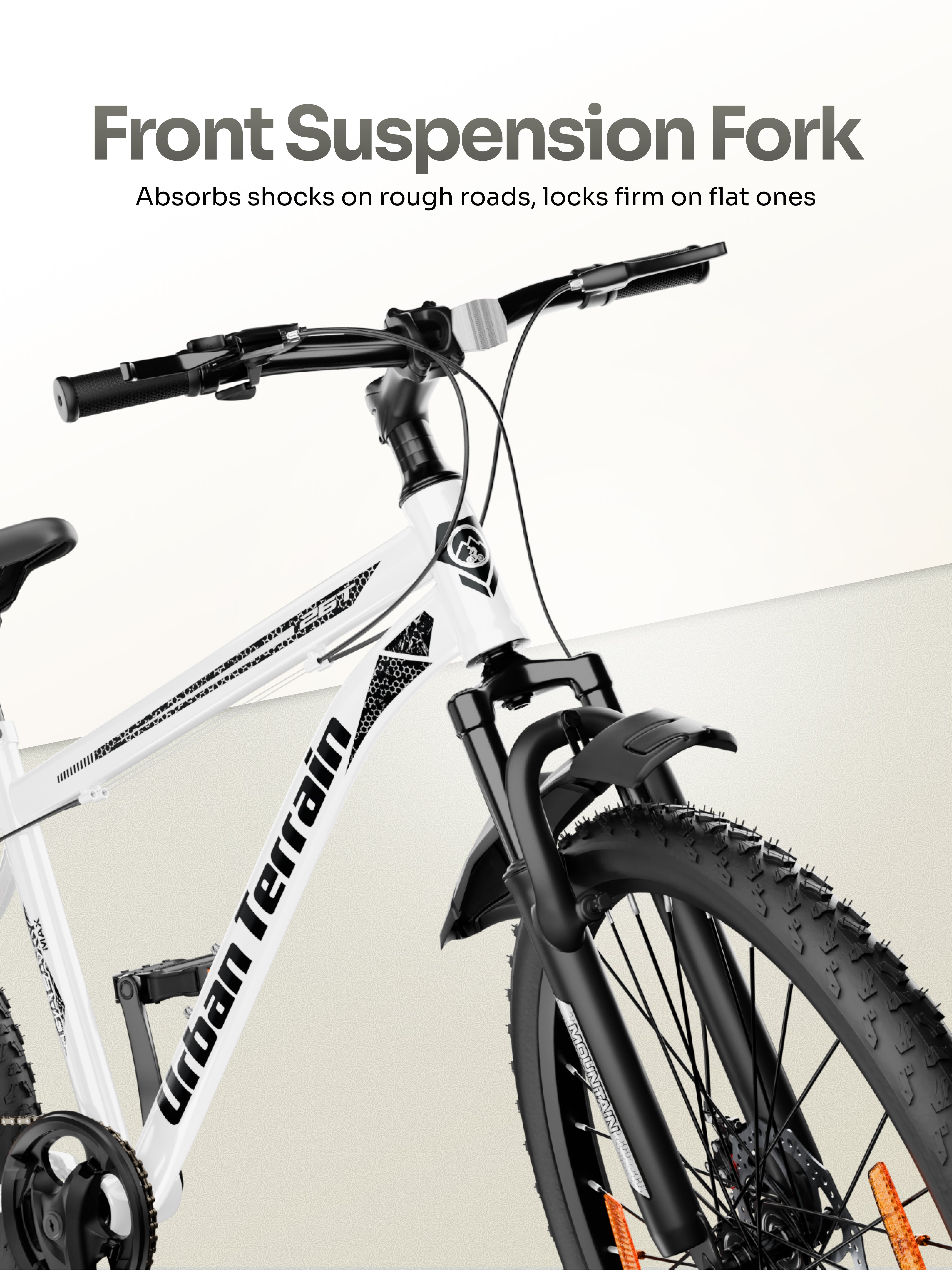 Galaxy Max Mountain Bike Steel 7 Speed Cycle 26 inch Tyre, White With Front Suspension, Single Wall Rim and Dual Disc Brakes Ideal For 5 ft to 5.7 ft