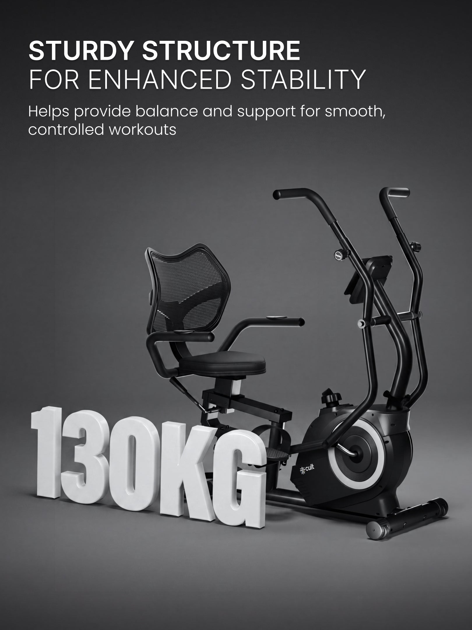 Cult Recumbent Exercise Bike | 16-Level Magnetic Resistance | Moving Handlebars | Adjustable Seat | LCD Display | Heart Rate Sensors | 130 kg Capacity | Self-Powered Exercise Cycle for Home