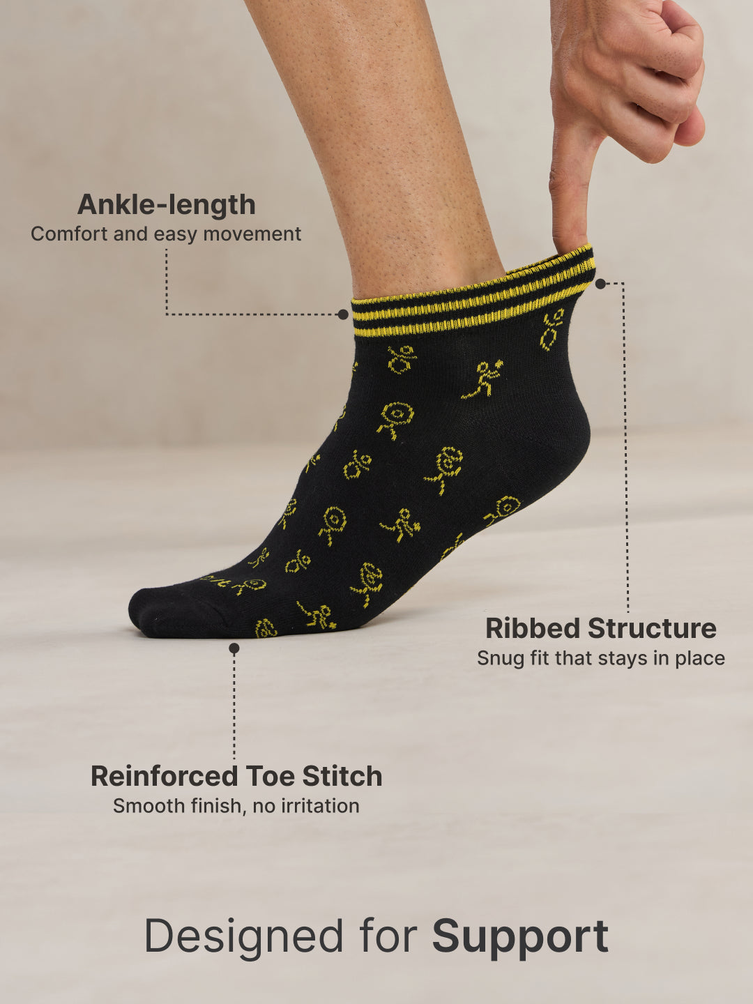 CULT Men's Ankle Length Cotton Socks – Ultra Soft, Breathable & Anti-Microbial – Casual & Sports Socks with Moisture-Absorbent Fabric