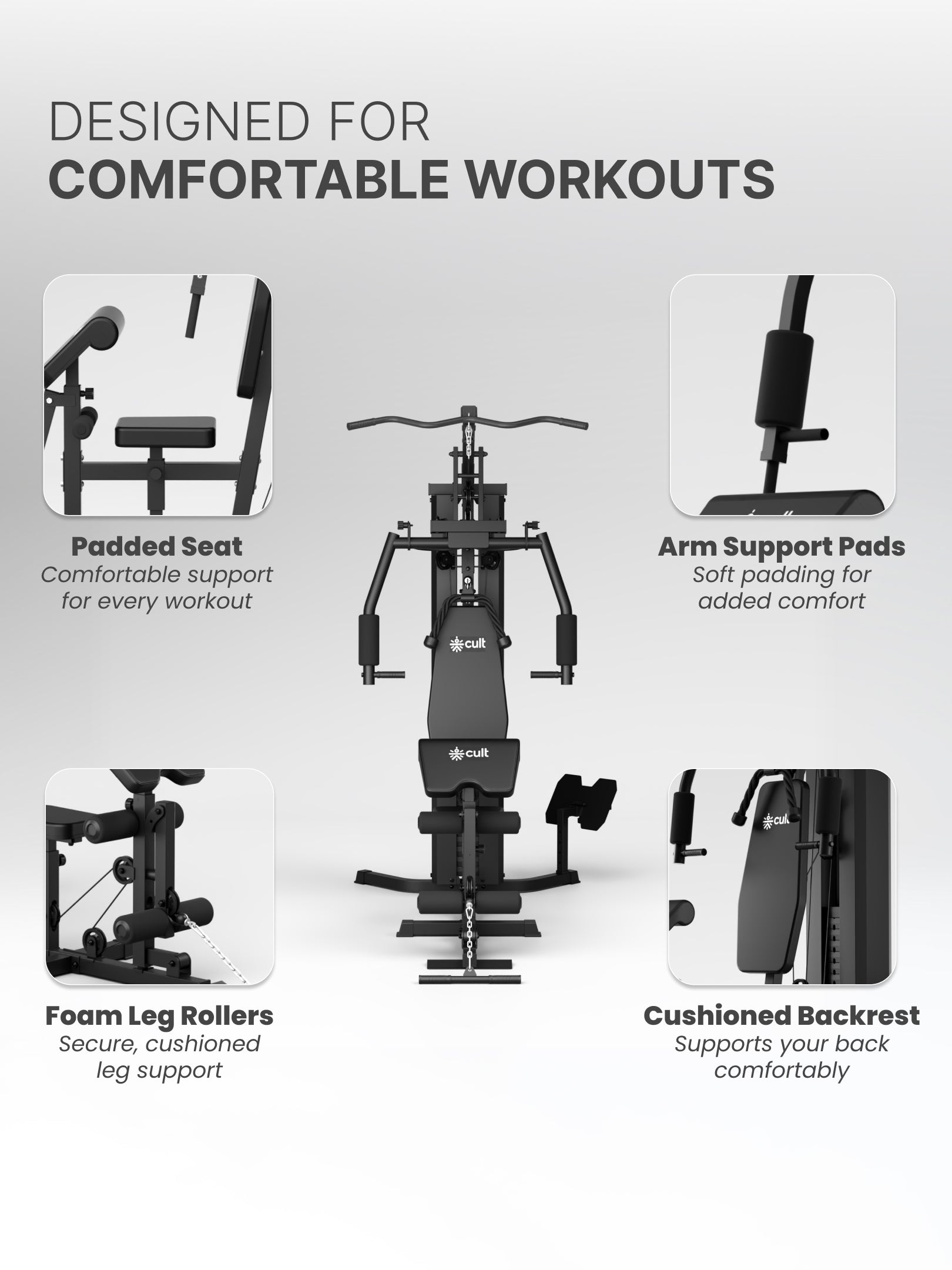 Cult Home Strength Multi Gym Machine | 70 kg Weight Stack | Multi Exercises | High, Mid & Low Pulley | Adjustable Seat | All-in-One Home Gym Equipment for Full Body Strength Training
