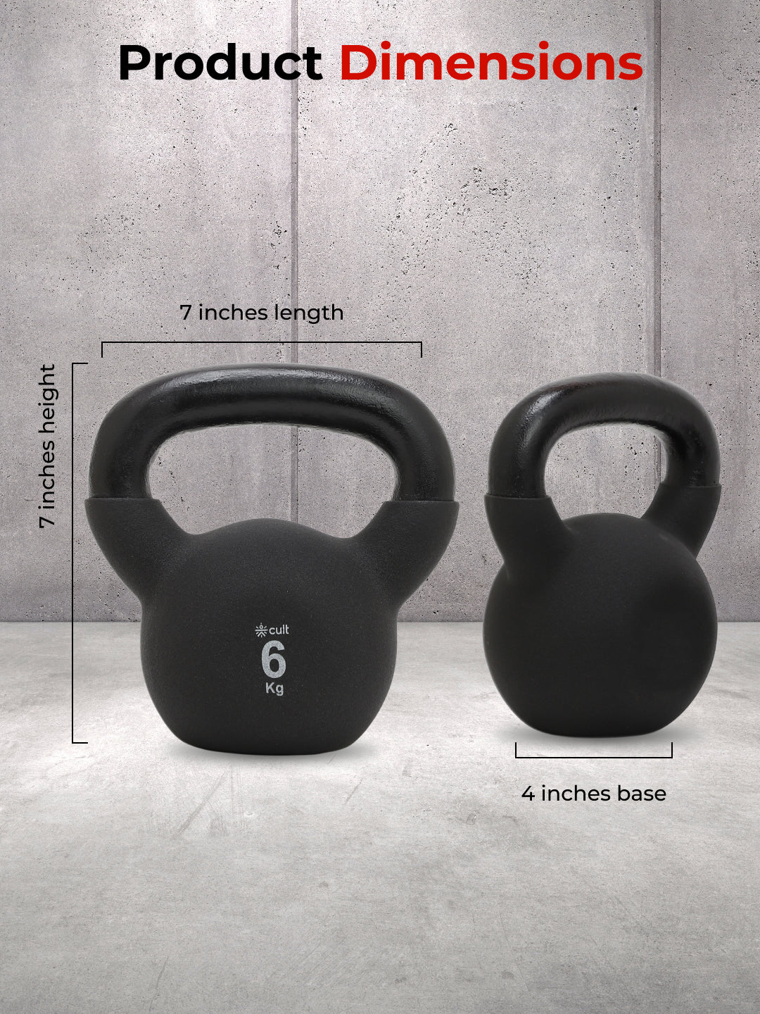 Cult 6kg Neoprene Anti-Slip Grip Kettlebell for Home Workout - Black