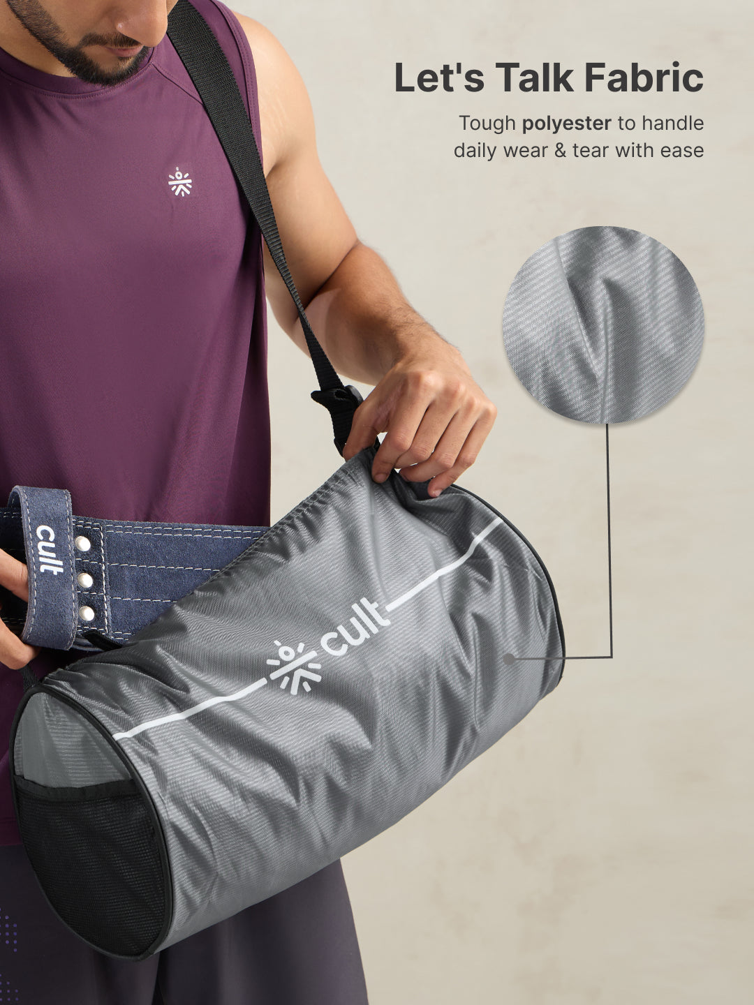 Duffle Bag Unisex Adjustable Strap Mesh pocket Gym & Sport Bag Grey 12 L