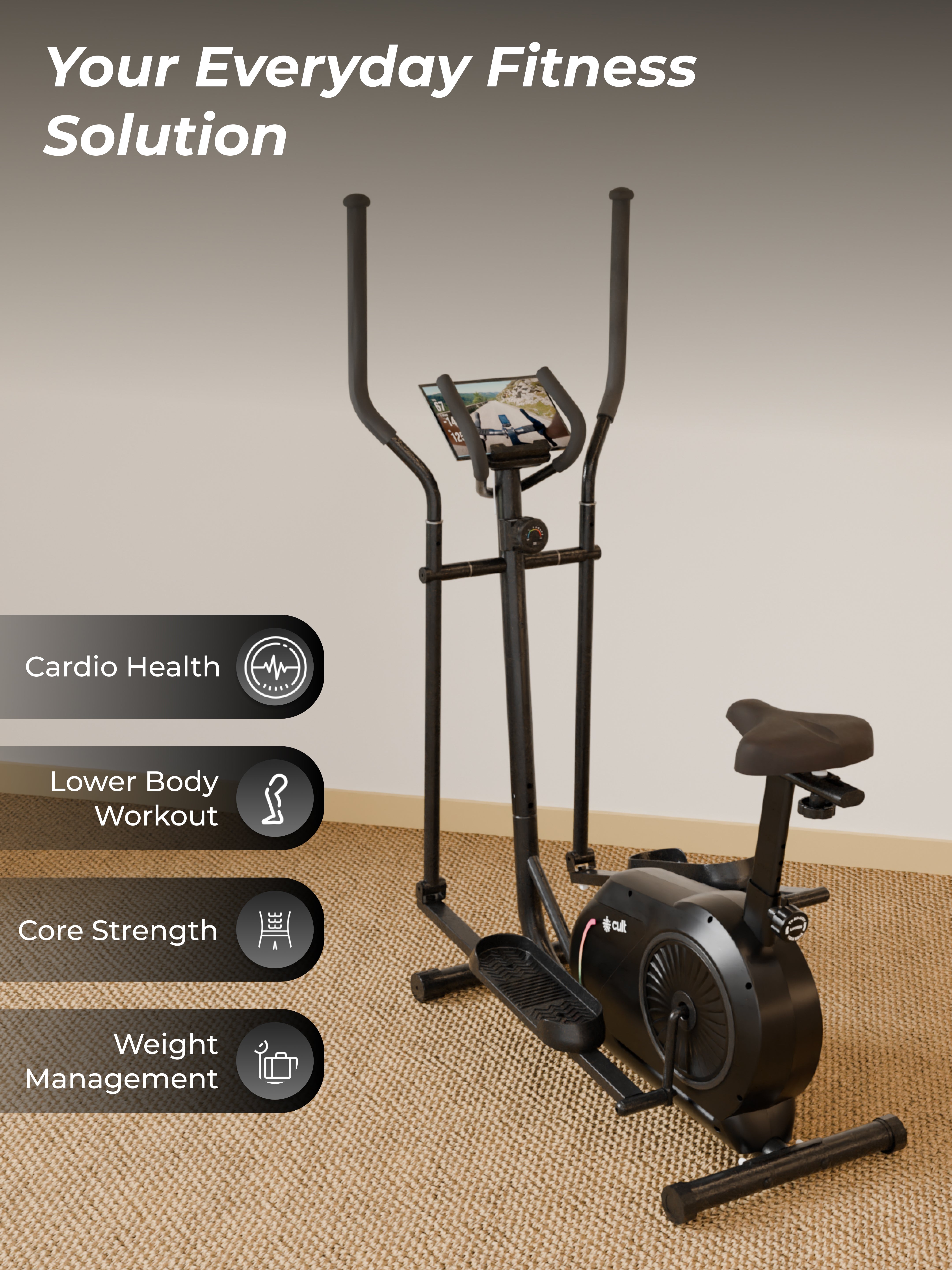 Cult SmartCrossNeo Magnetic Elliptical Trainer | 4Kg Flywheel | Max Weight: 130Kg | Home Use Cross Trainer - Black